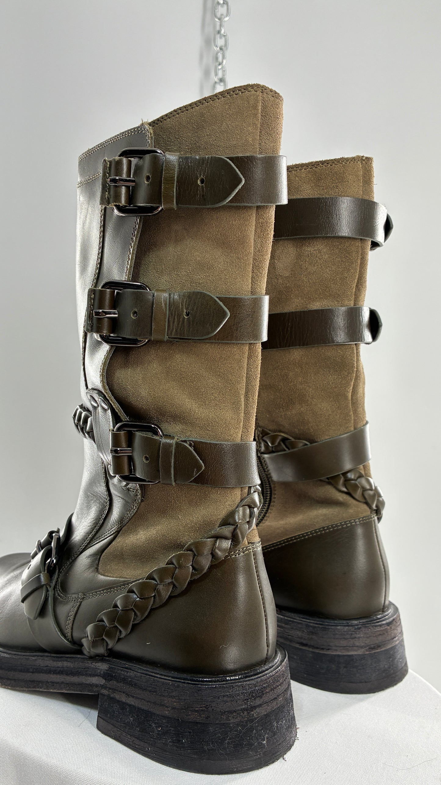 Free People Billie Olive Green Moto Boots with Buckle Closure (7)
