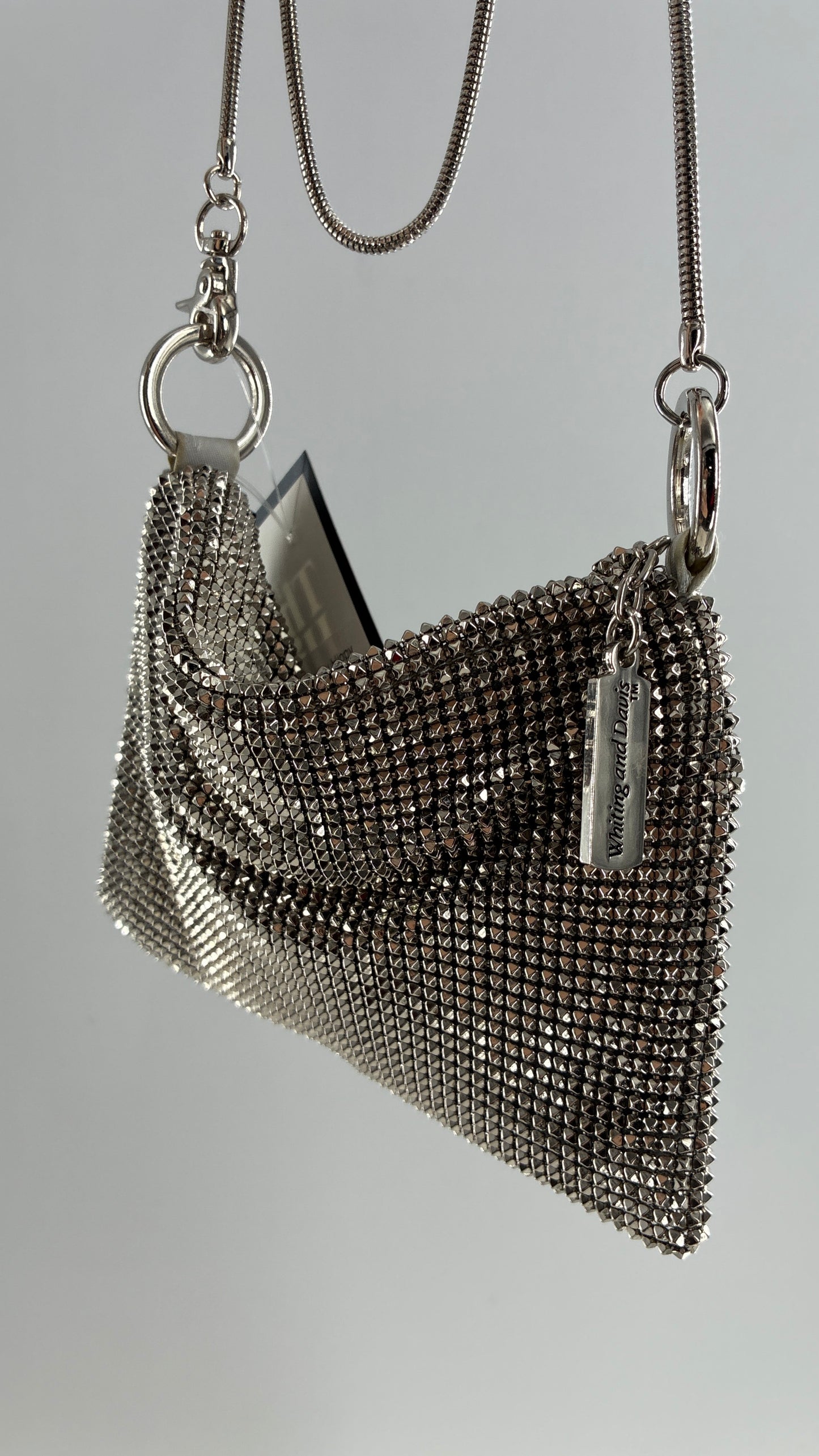 Vintage WHITING & DAVIS Silver Metal Mesh Cross Body Bag