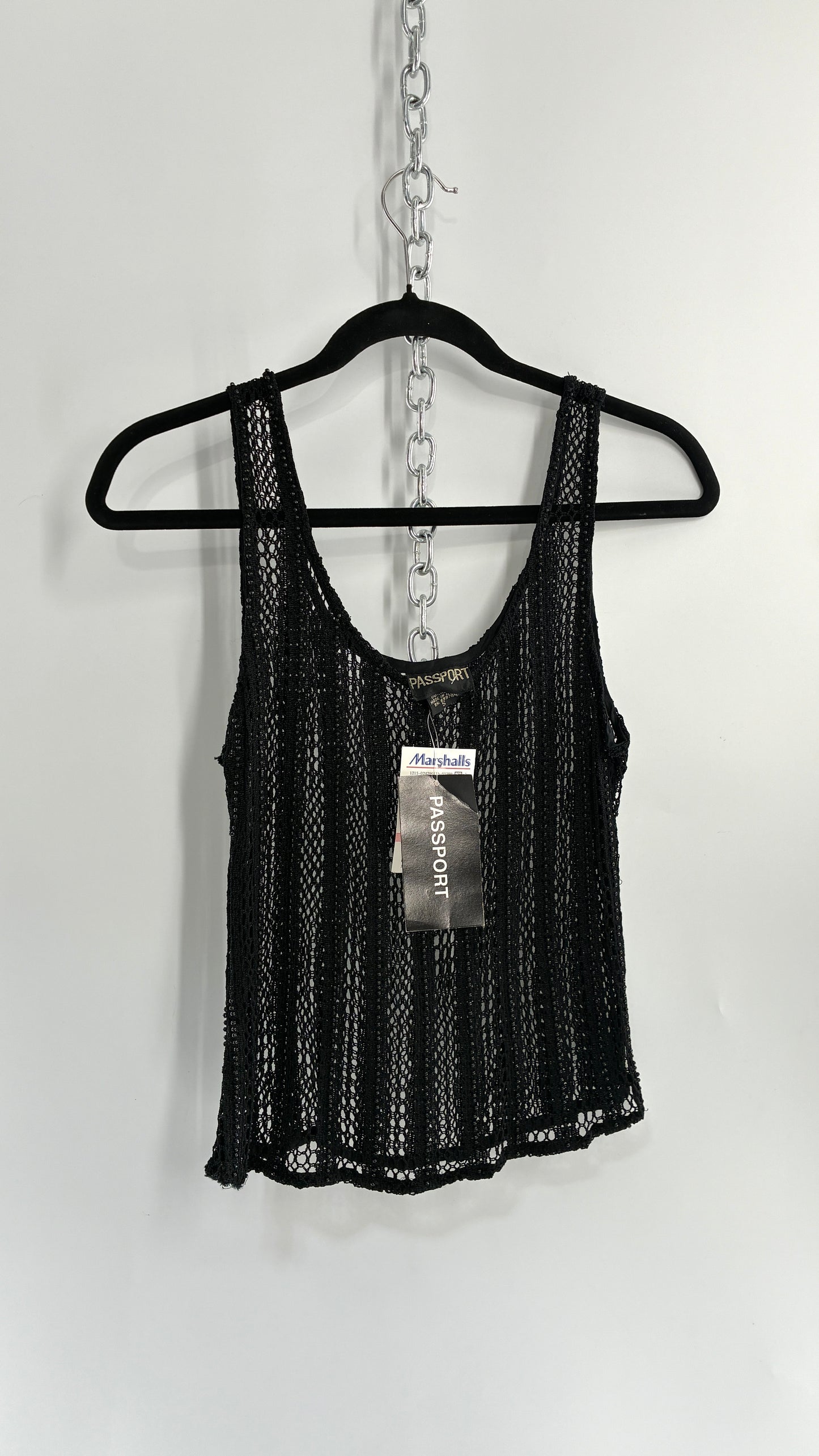 Deadstock Vintage PASSPORT Black Crochet Beaded Tank (Small)