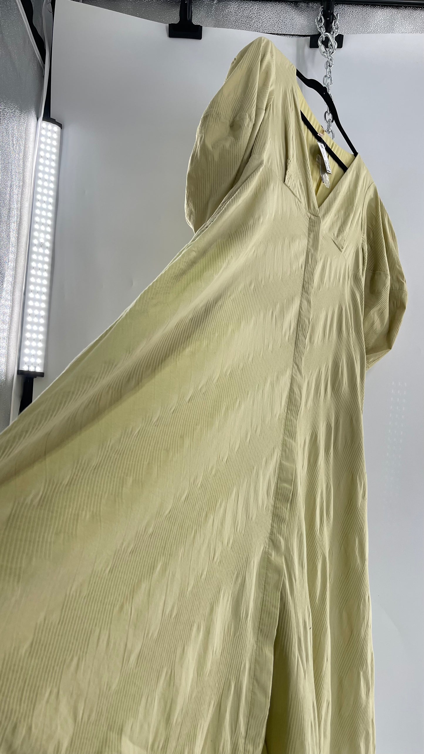 Free People Sage Green Textured Hidden Wooden Button Front Maxi with Back Pleating (Small)