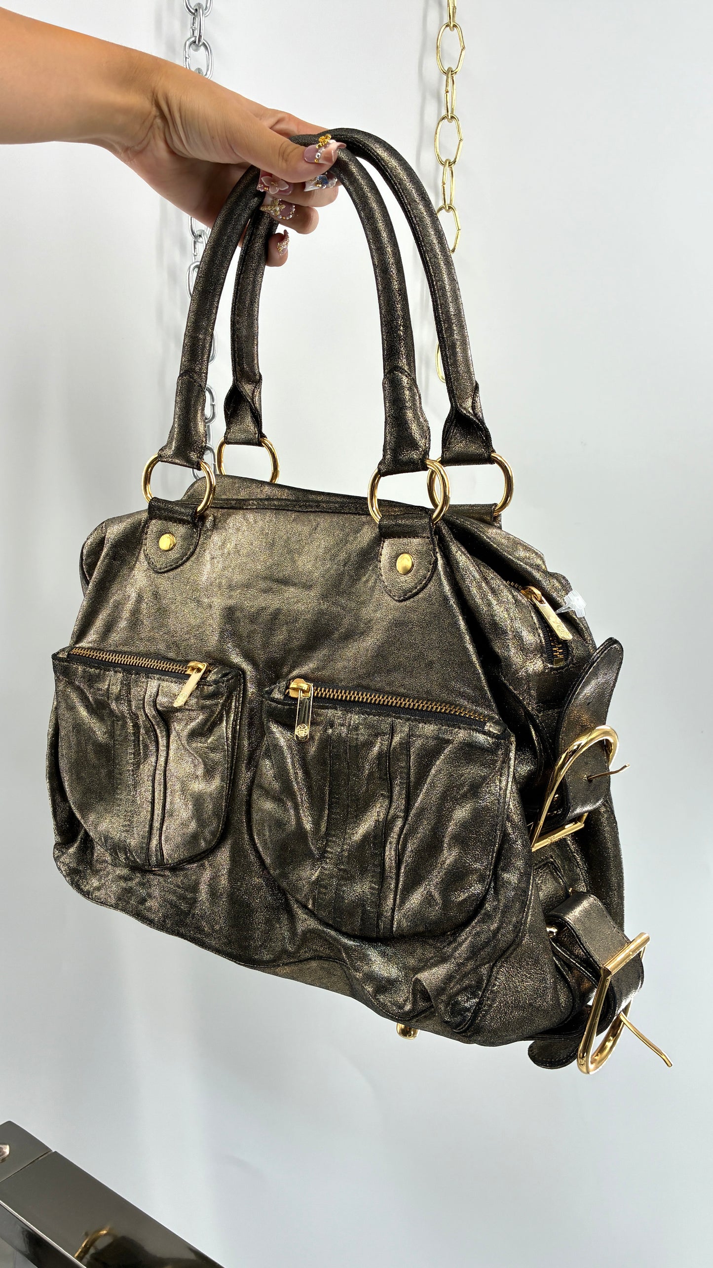 Vintage TORREGROSSA Metallic Gold Bag with Pocketed Front and Gold Hardware
