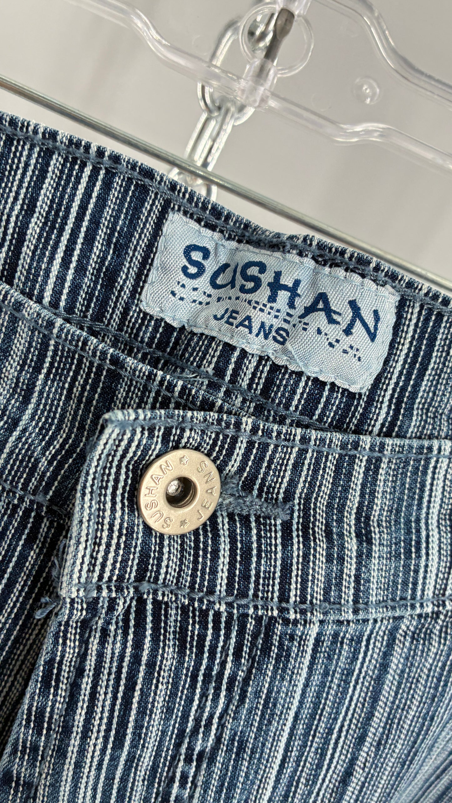 Deadstock Vintage SUSHAN Striped Denim Kickflares (XL)