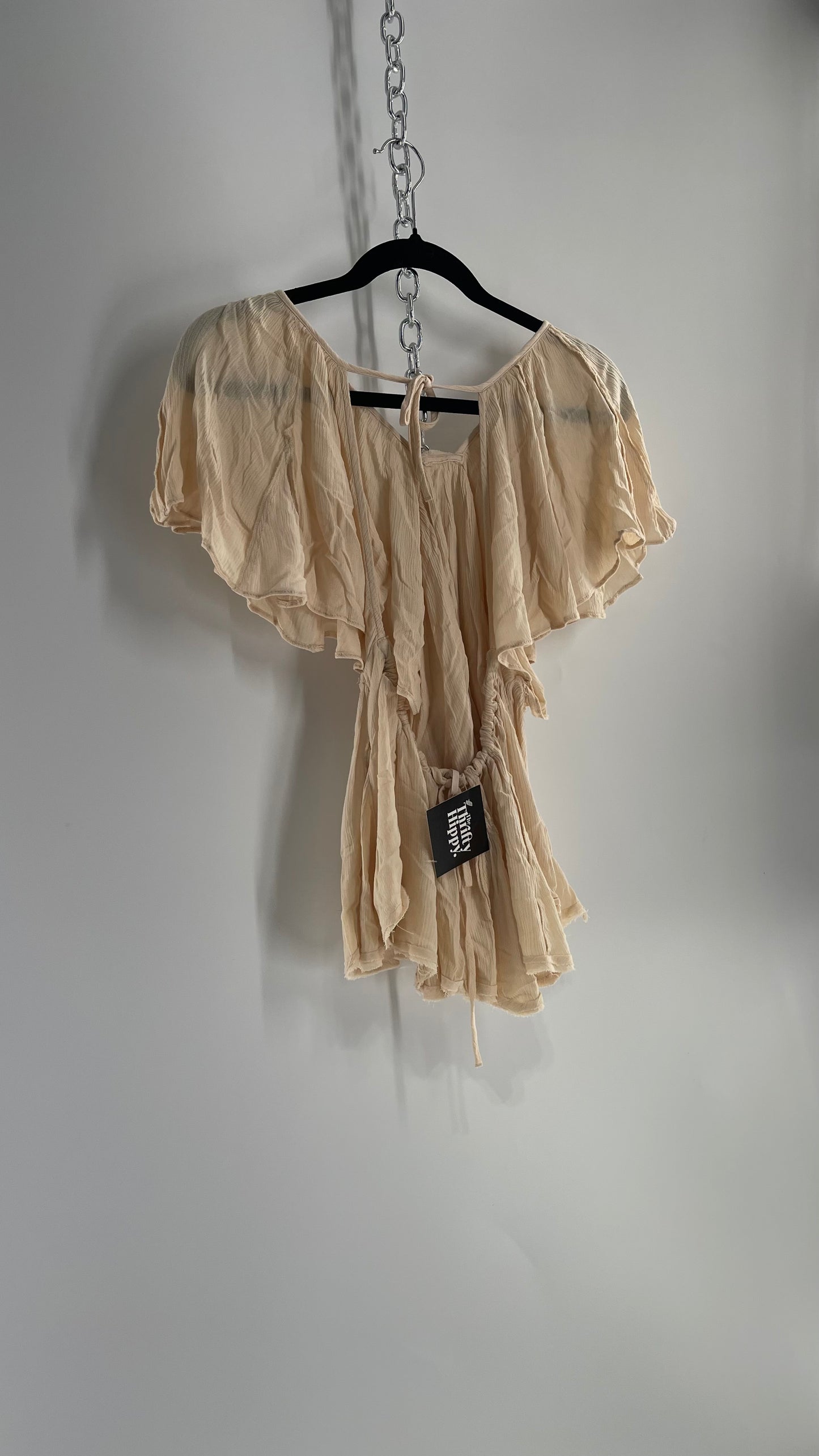 Free People Beige Open Back Drape Sleeve Blouse (XS)