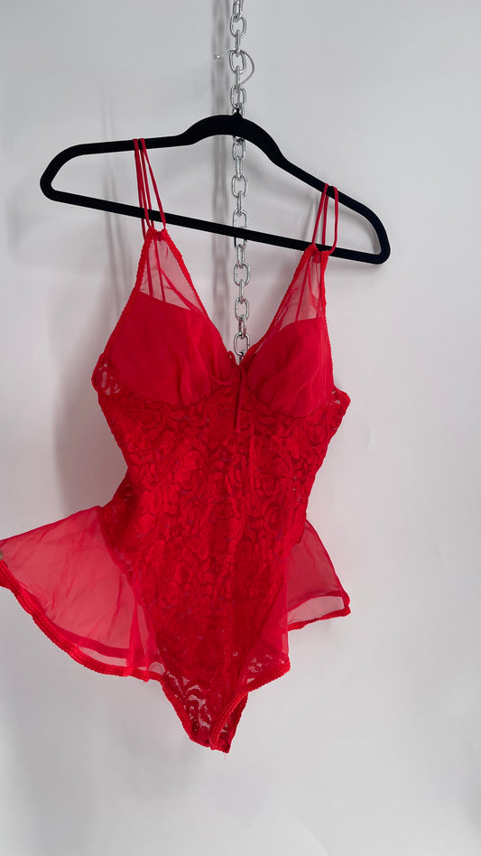 Vintage Red Lace Bodysuit (Medium)