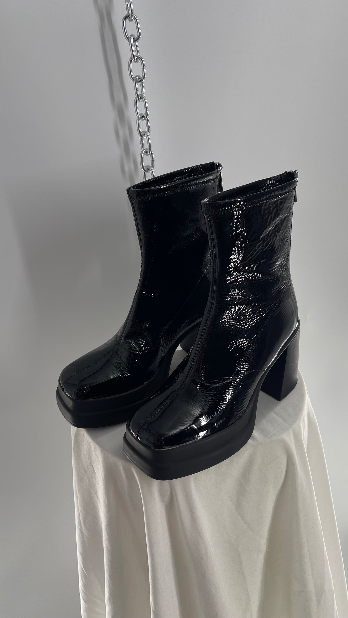 Free People Double Stack Platform Black Patent Leather Boot (38)