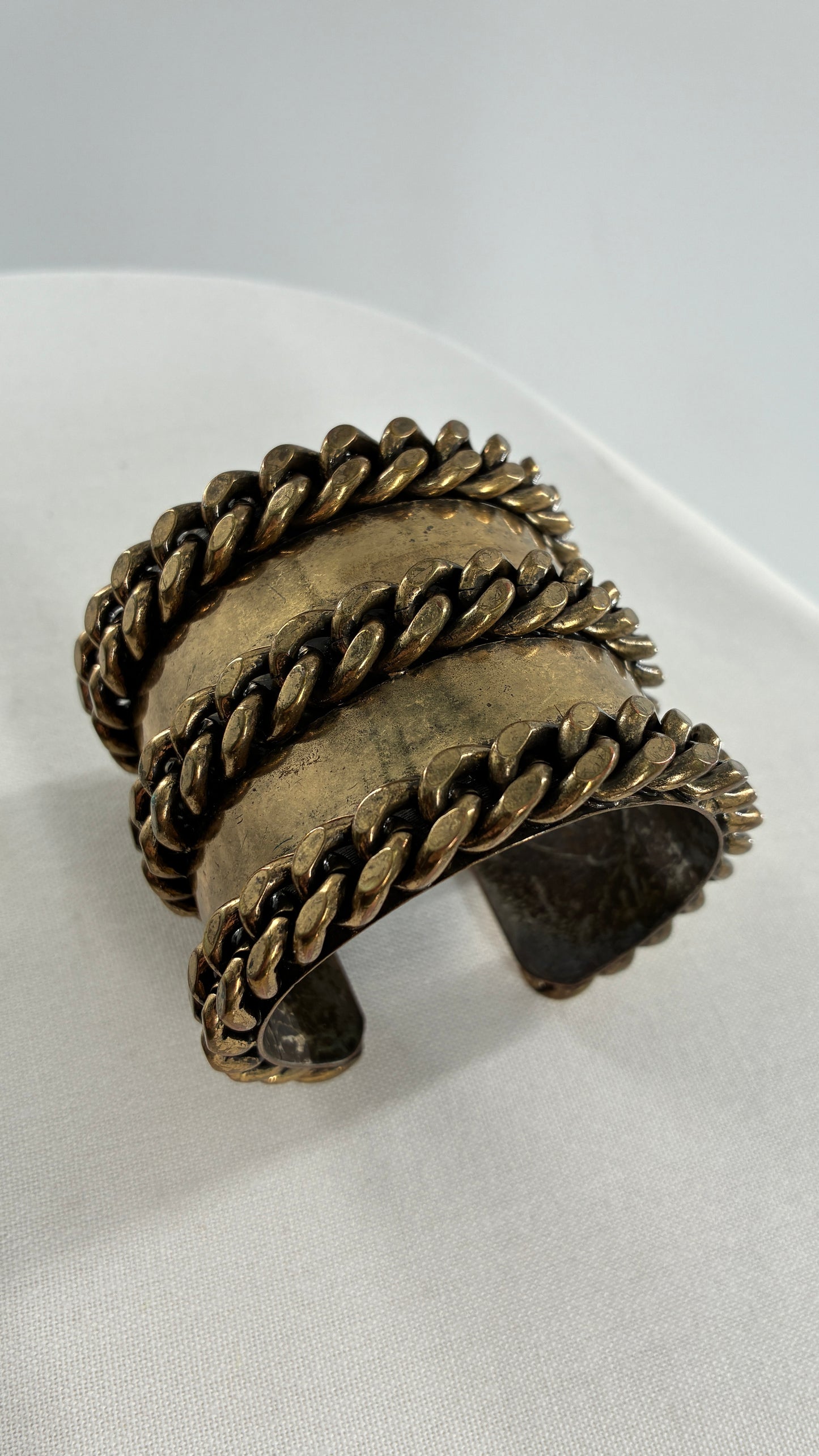 Vintage J CREW Brass Bangle, Cuff with Heavy Chain Detail