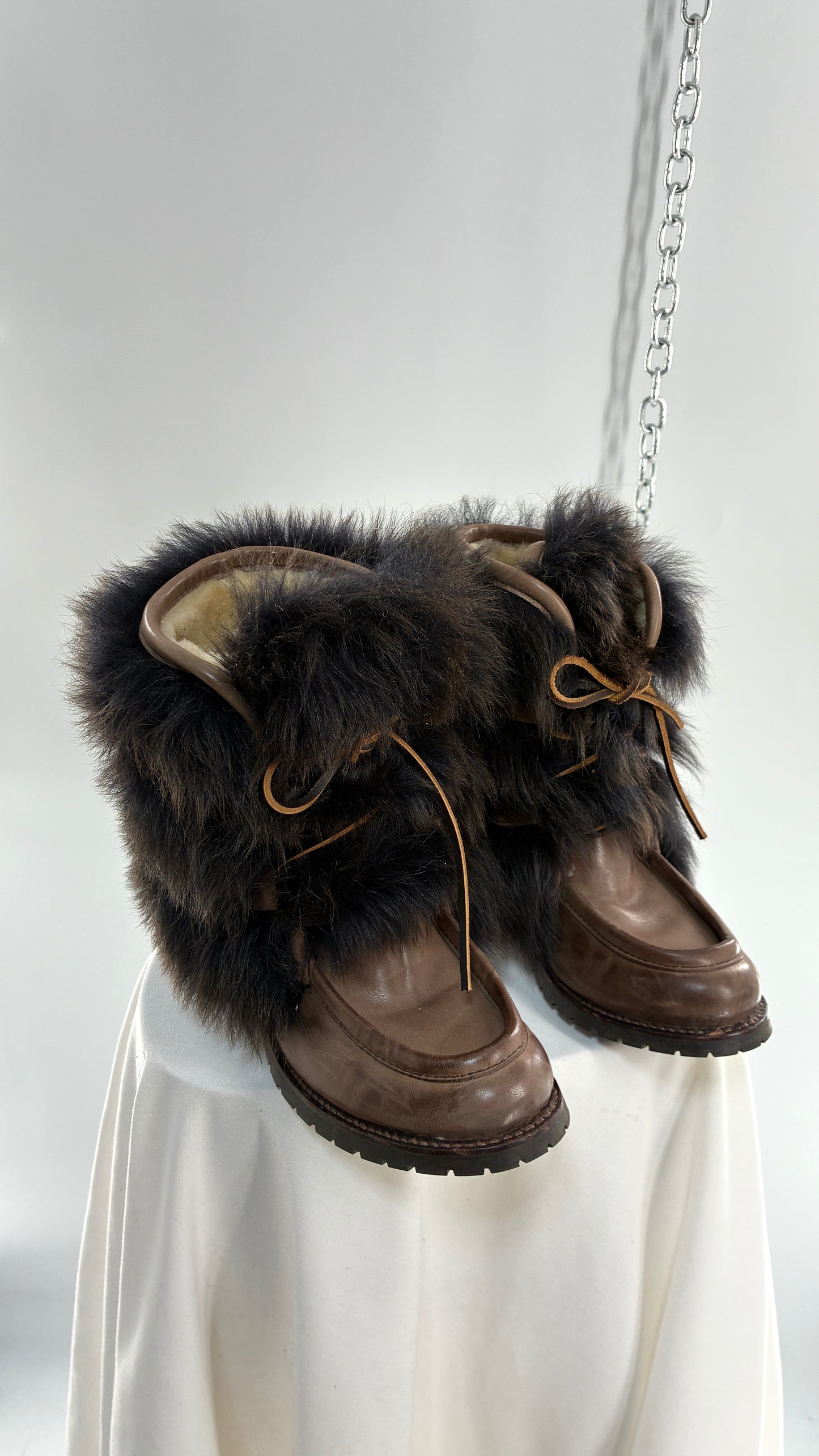 Vintage AERIN Apres Ski Brown Leather Boots with Genuine Fur and Shearling Lining (7)
