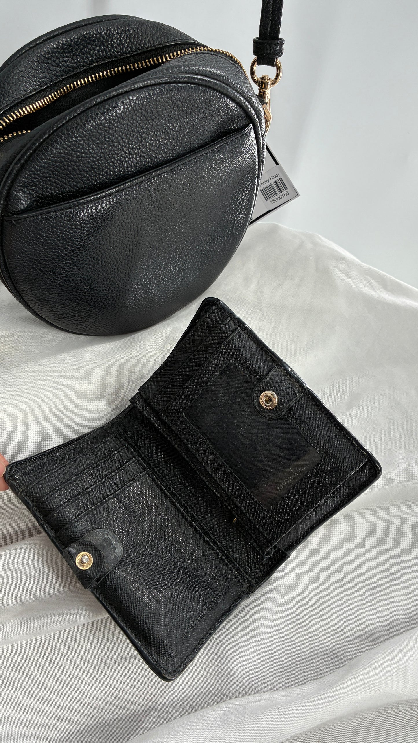 Michael Kors Black Round Crossbody Purse and Matching Wallet