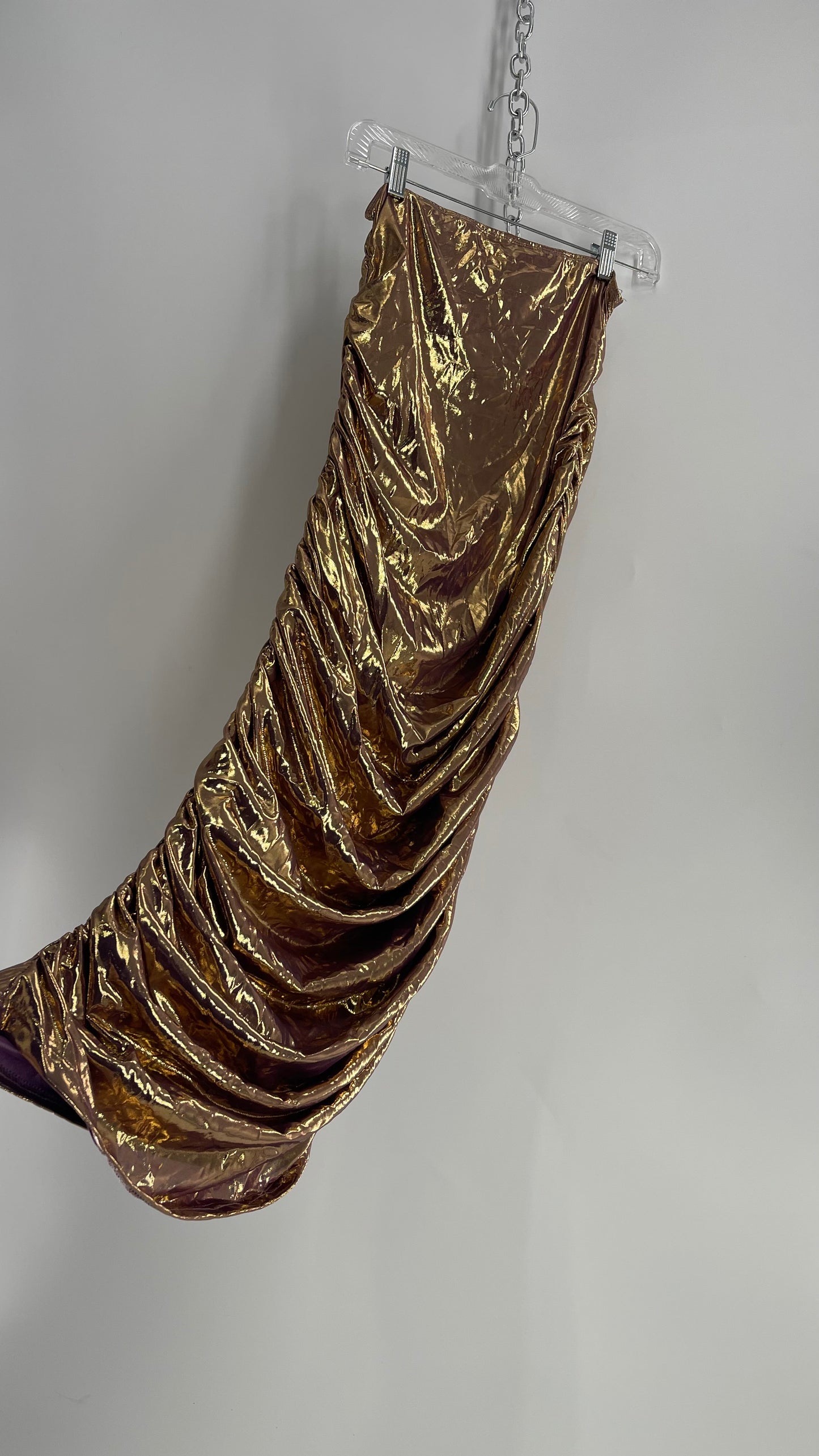 Molten Metal Purple/Gold Ruched Tube Dress (Large)