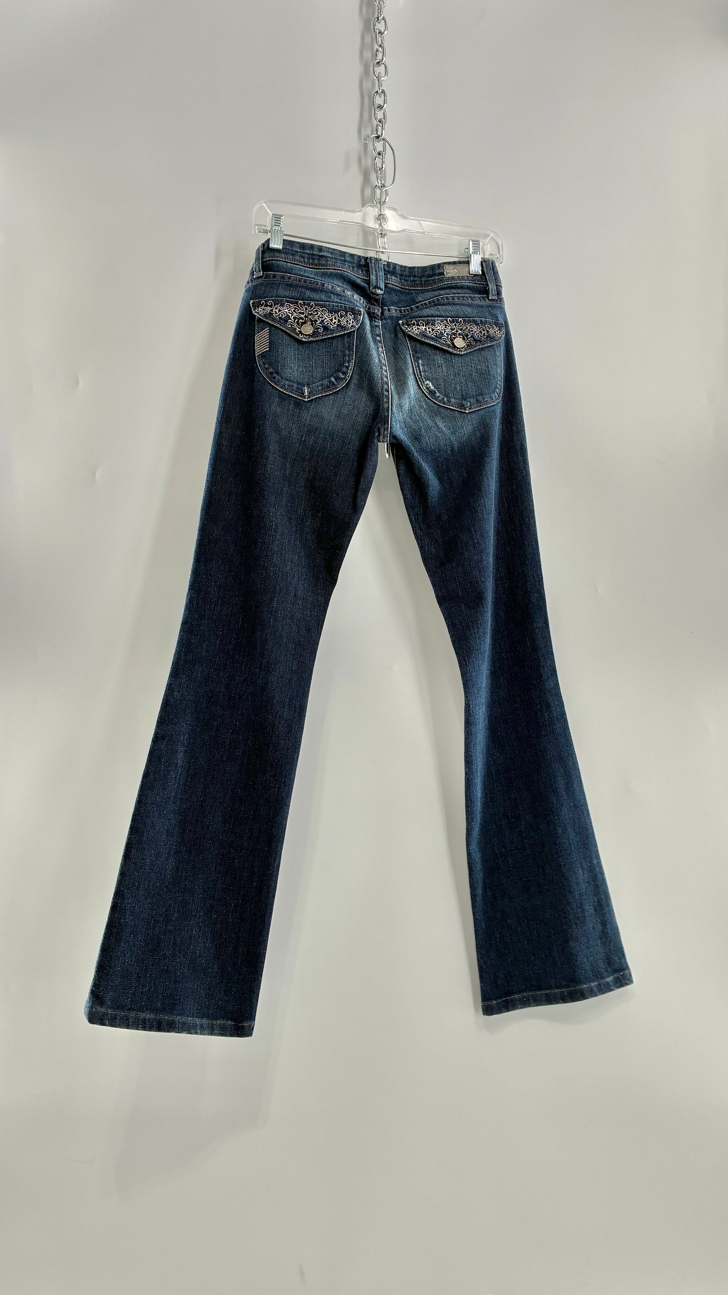 Vintage PAIGE Kick Flare Jeans with Embroidered Pockets (27)
