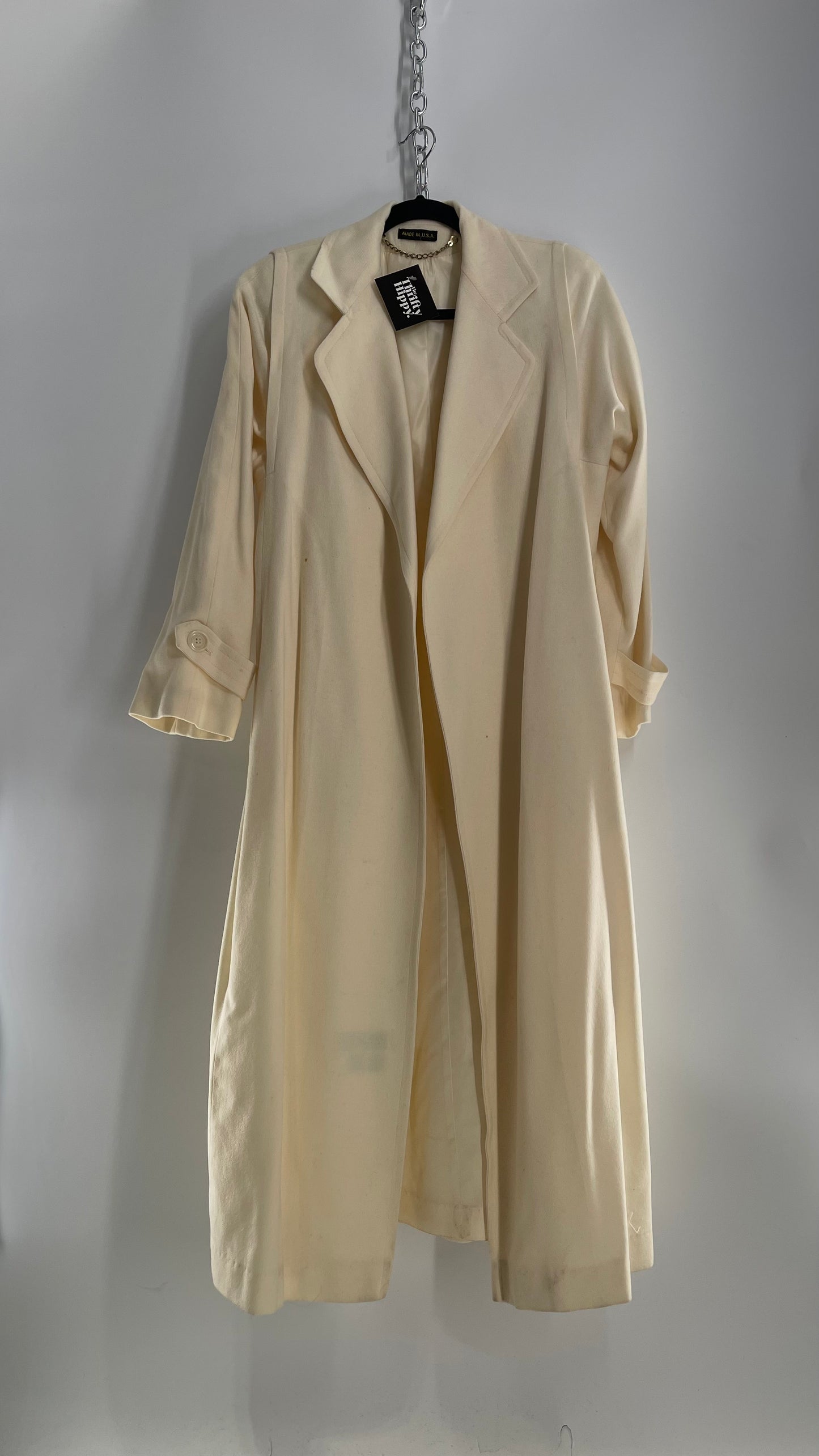 Vintage Sara Roberts Cream Ivory 100% Pure Wool Trench Duster Coat (Small)