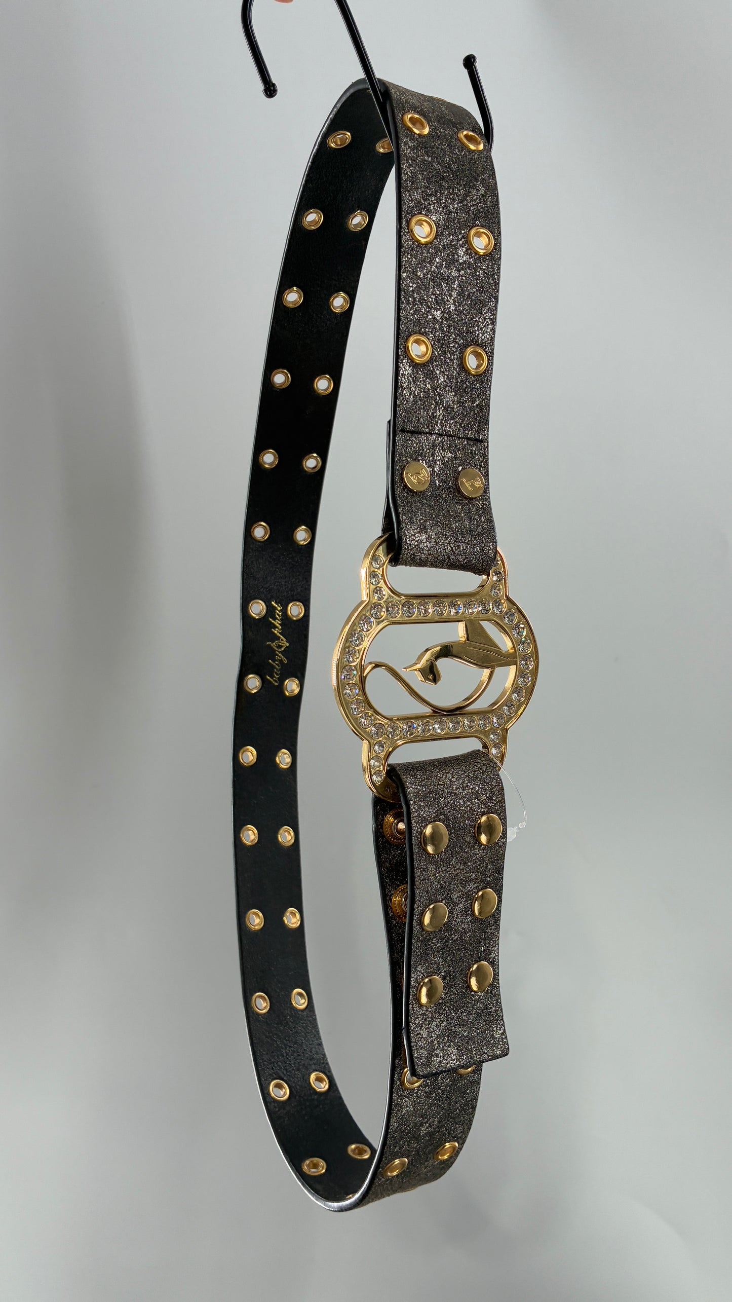 Vintage BABY PHAT Grey Belt with Iconic Gold Logo Buckle (Large)