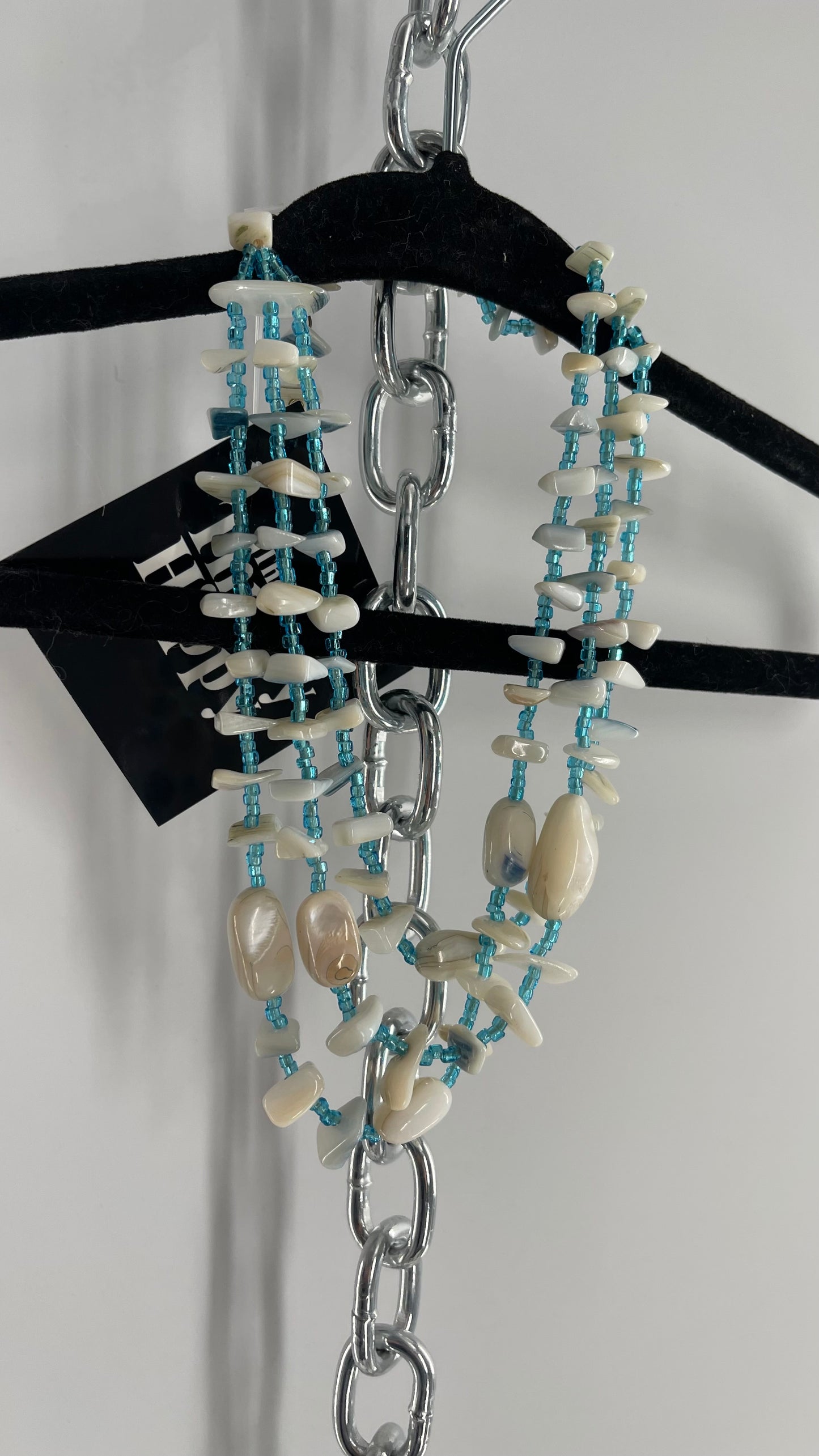 Vintage Blue Layered Necklace with Beads and Shells