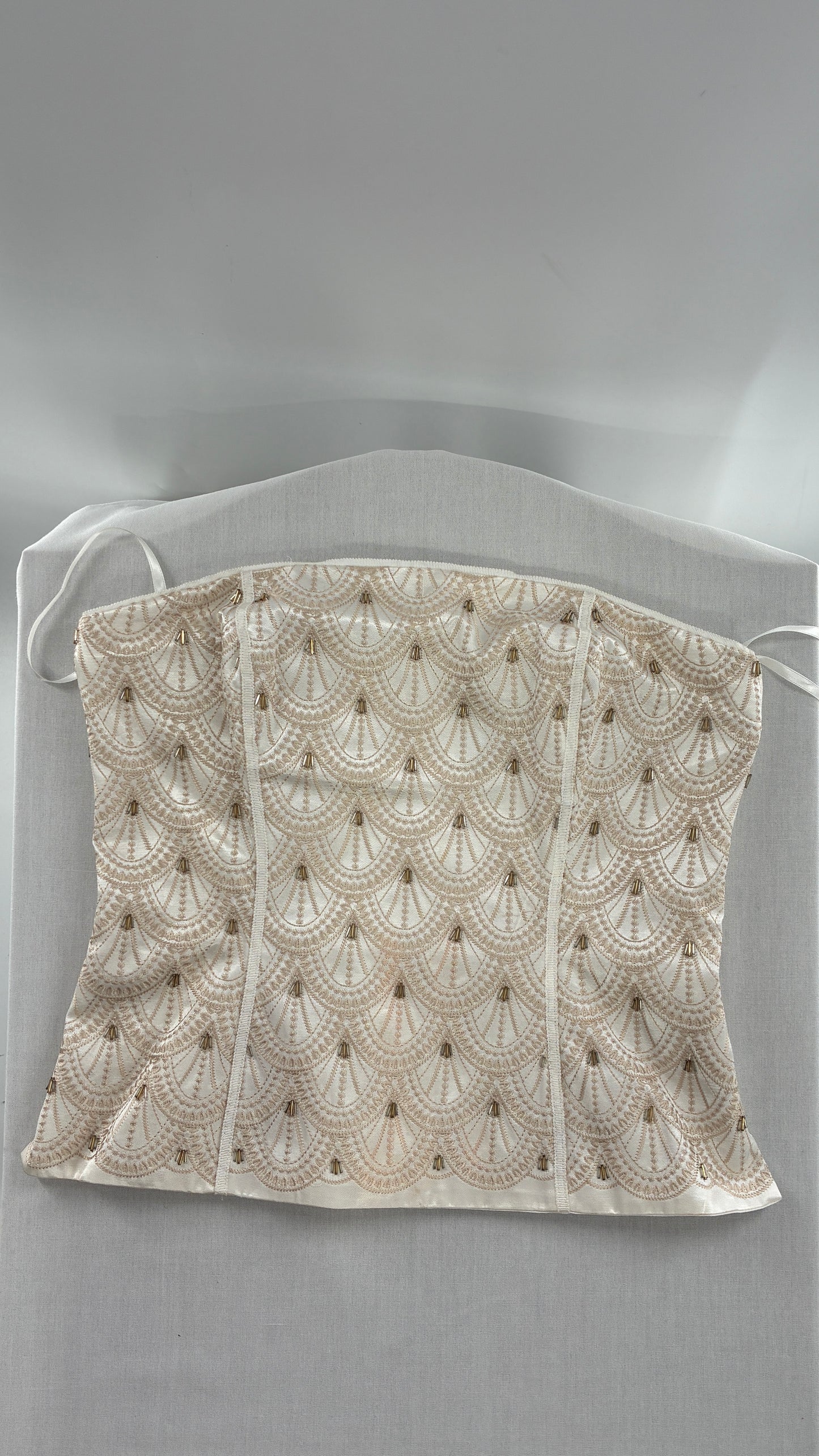 Vintage 1990s Corset White House Black Market Ivory Embroidered and Beaded Corset (6)