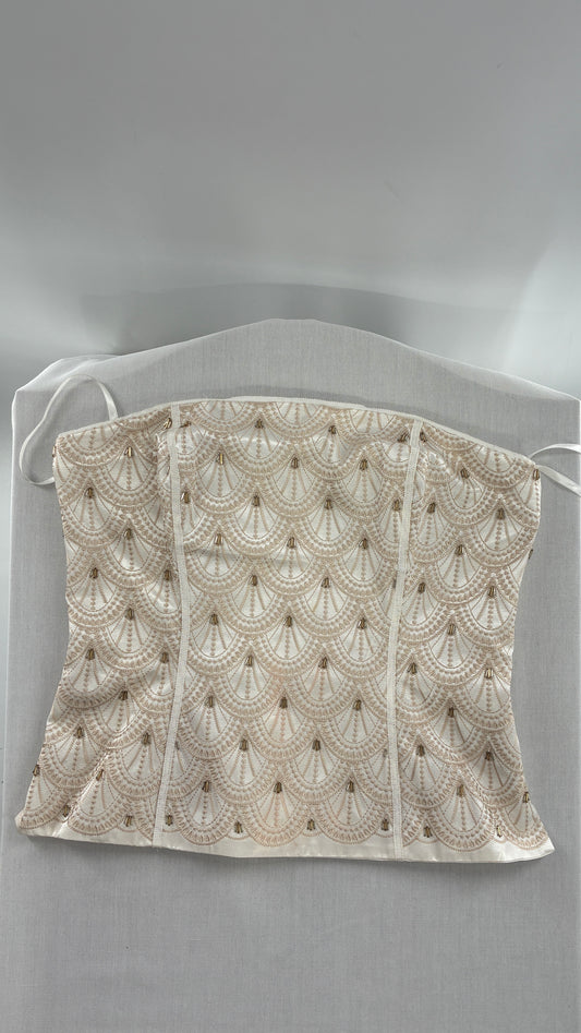 Vintage 1990s Corset White House Black Market Ivory Embroidered and Beaded Corset (6)