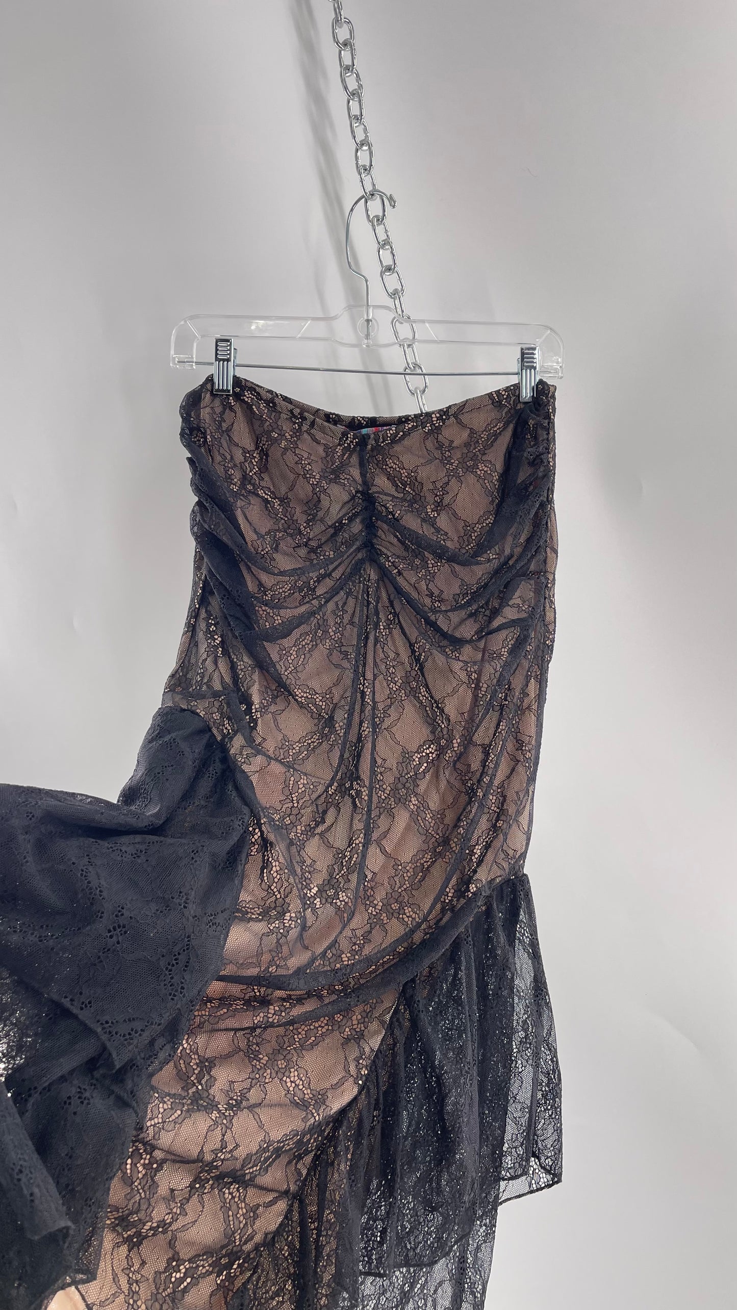 Urban Outfitters Black Lace Midi Skirt with Nude Underlay (Medium)
