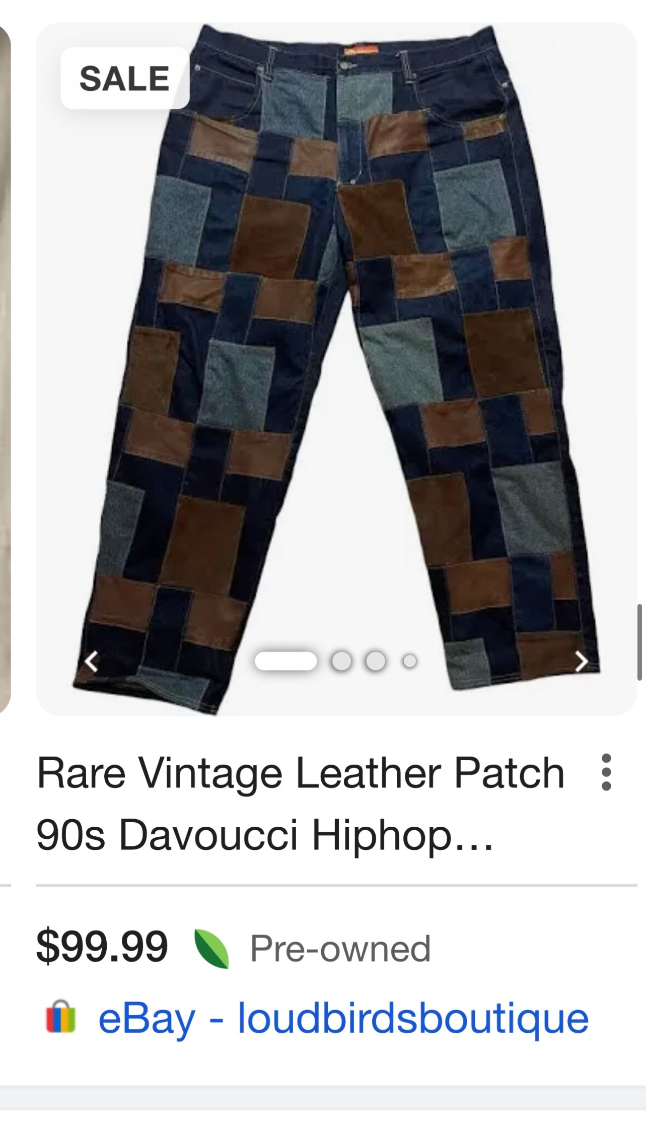 Vintage Original Davoucci Dark Wash Denim with Suede Leather Checker Patchwork Front (34x33)