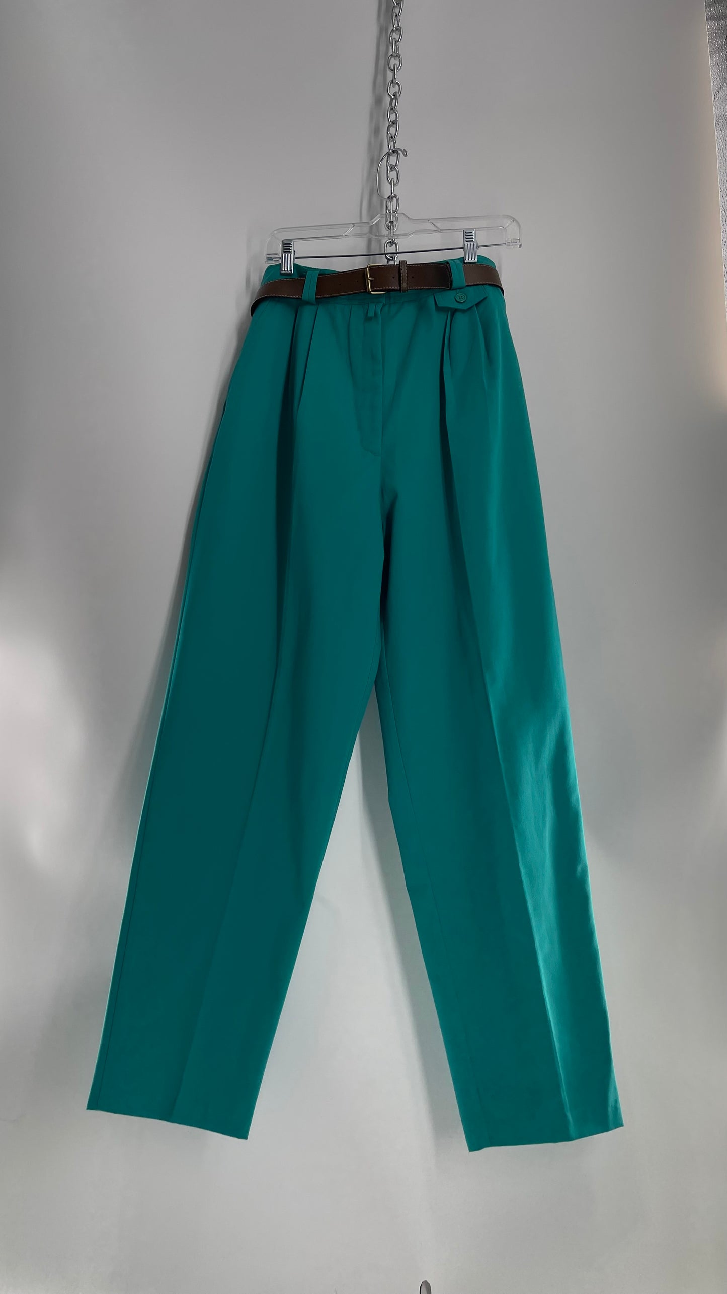 Vintage 80s Teal Deadstock Trouser with Coin Pouch Pocket with Built in Belt (14)