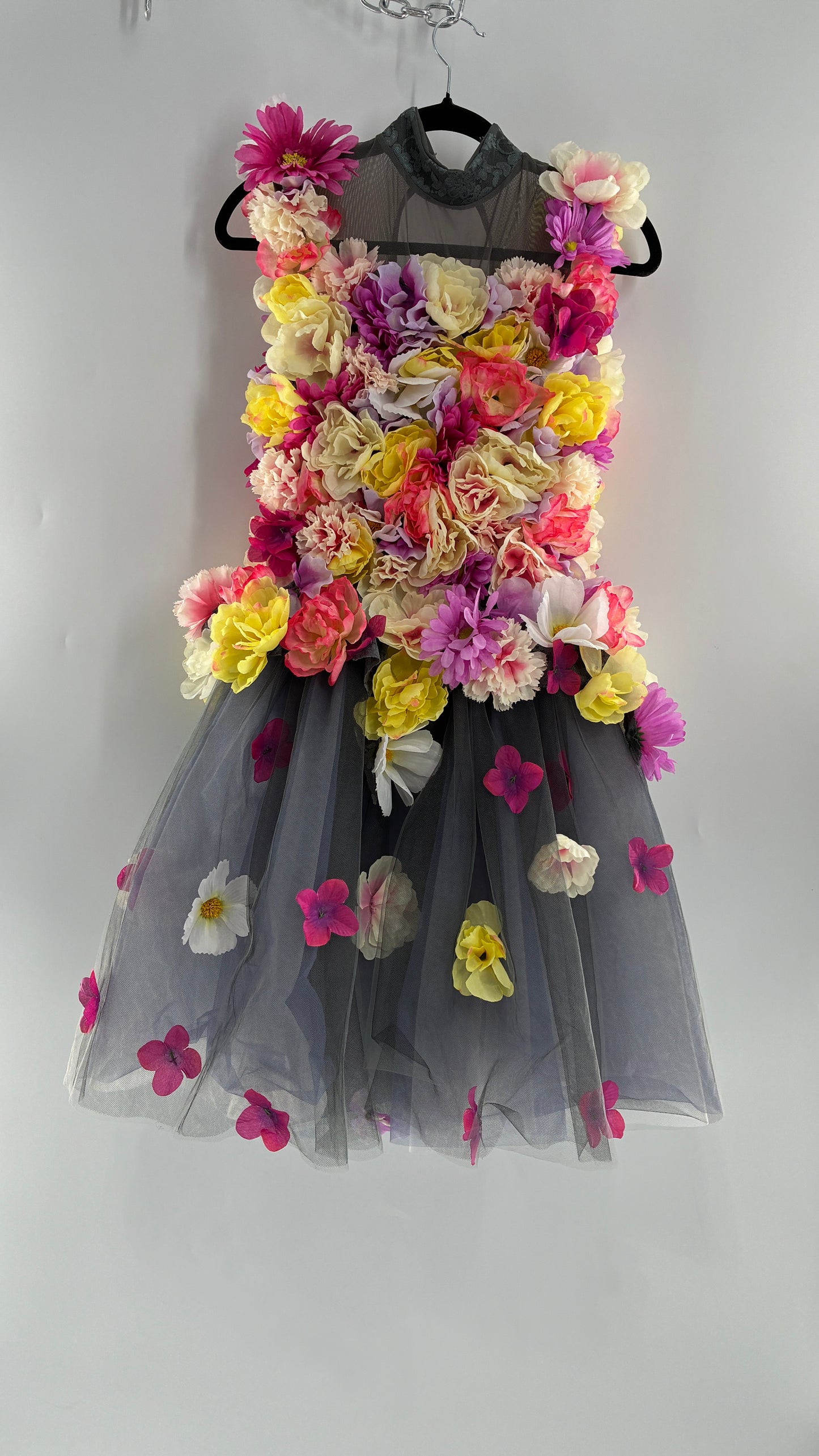 Floral Appliqué Abstract Display Mini Dress (S/M)