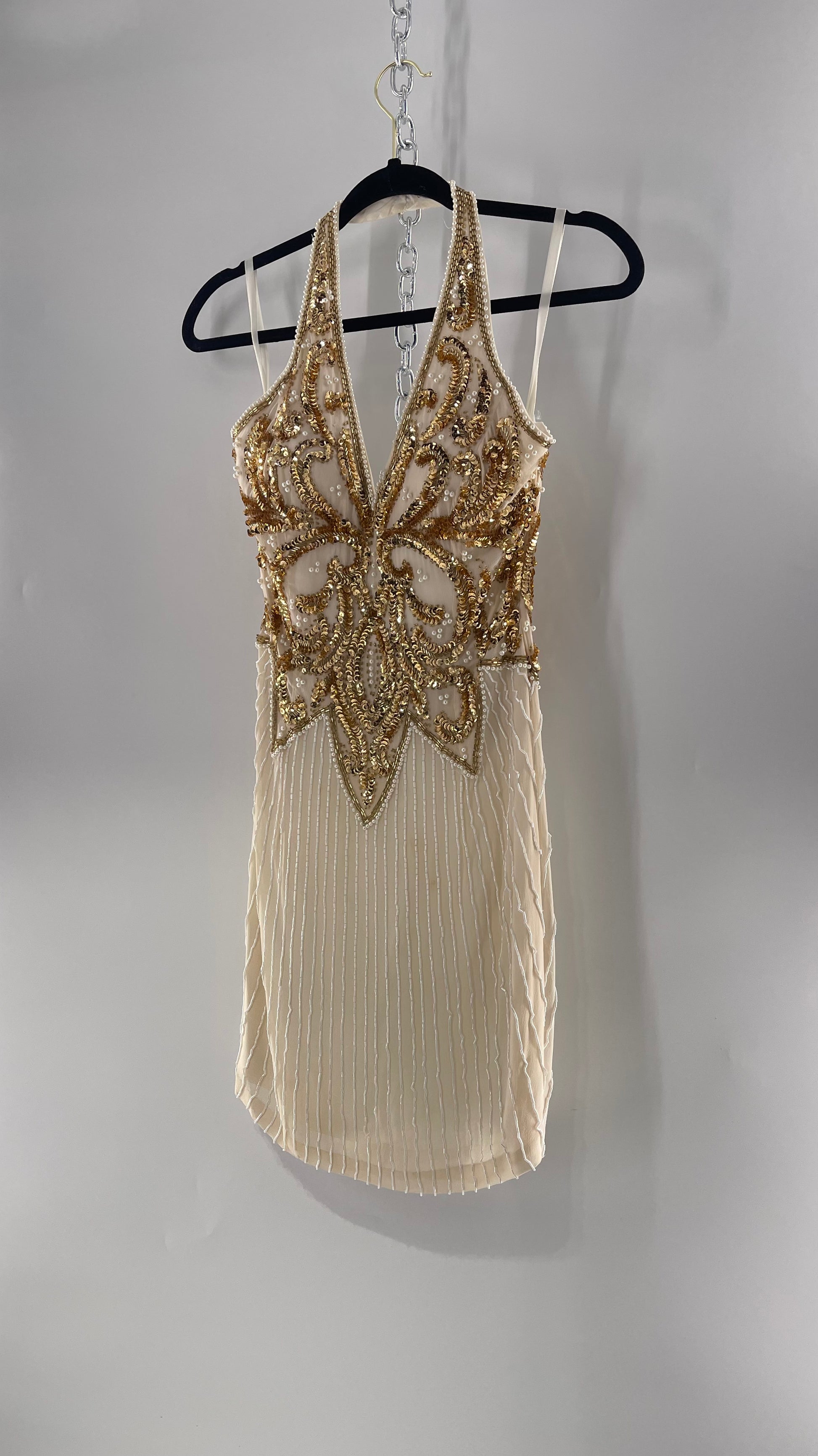 Cache Beaded Old Hollywood Glam White Beaded BodyCon Mini Dress with H The Thrifty Hippy Cache Beaded Old Hollywood Glam White Beaded BodyCon Mini Dress with H The Thrifty Hippy