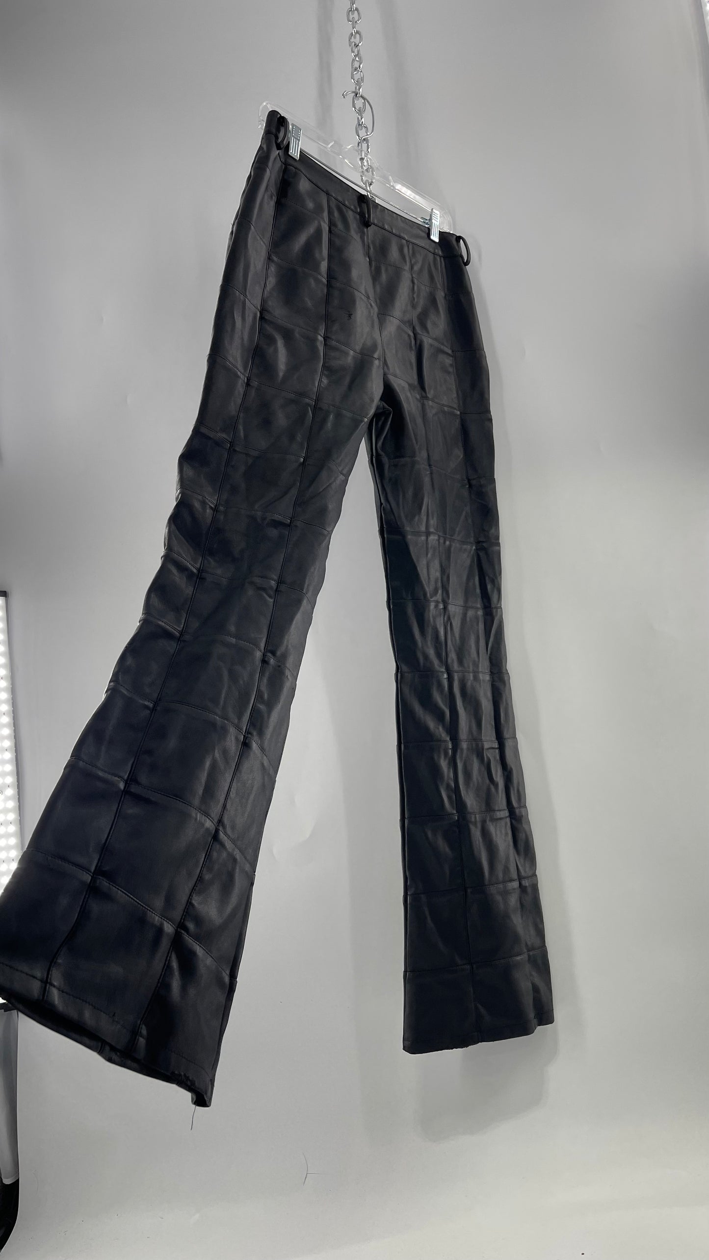 MOTEL Black Faux Leather Checkered Kick Flares (XL)