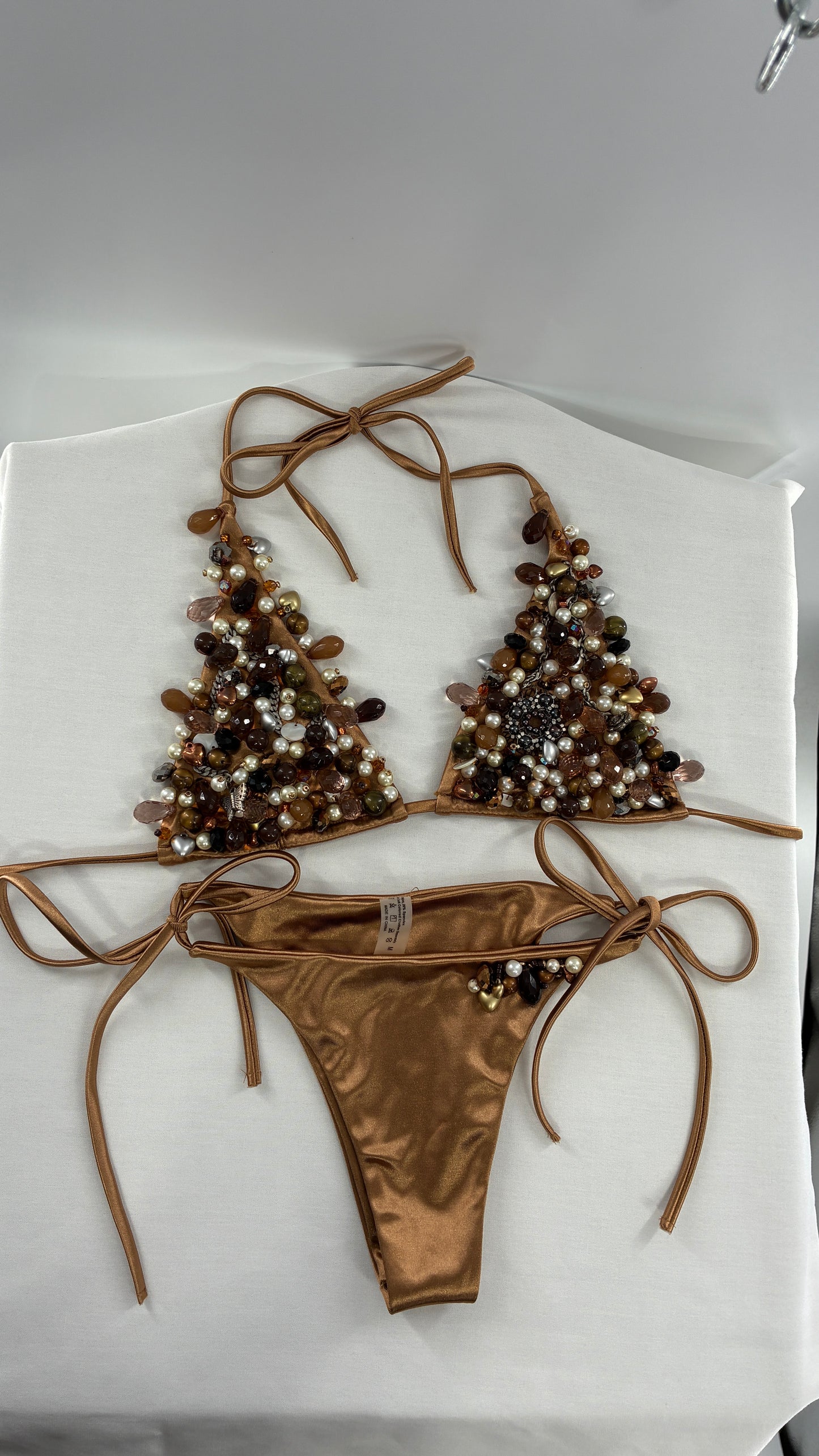 Handmade, Bronze and Beaded Swimsuit (Medium)
