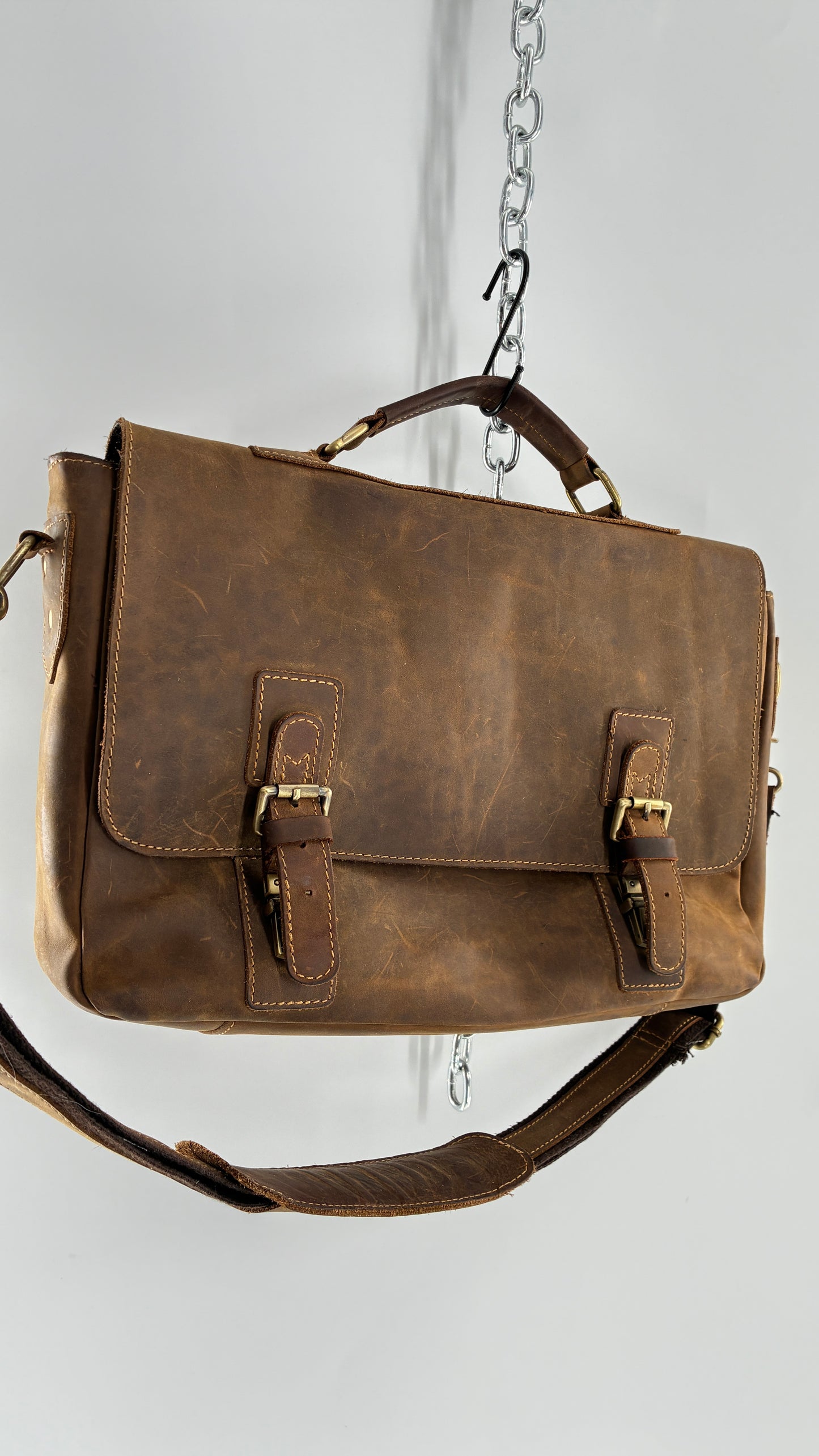 KATTEE Heavy Duty, Thick Genuine Leather Briefcase School Satchel Messenger Bag