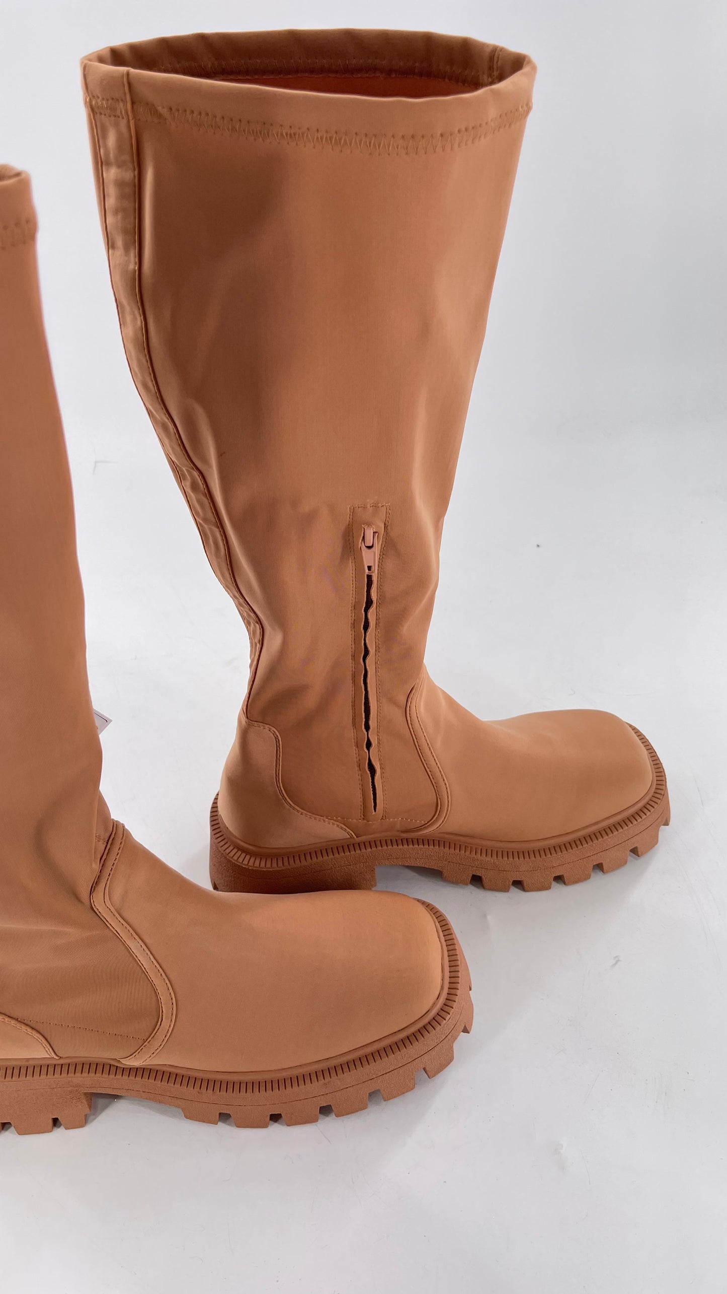 Urban Outfitters Tan Knee High Square Toe Sock Boot (8)