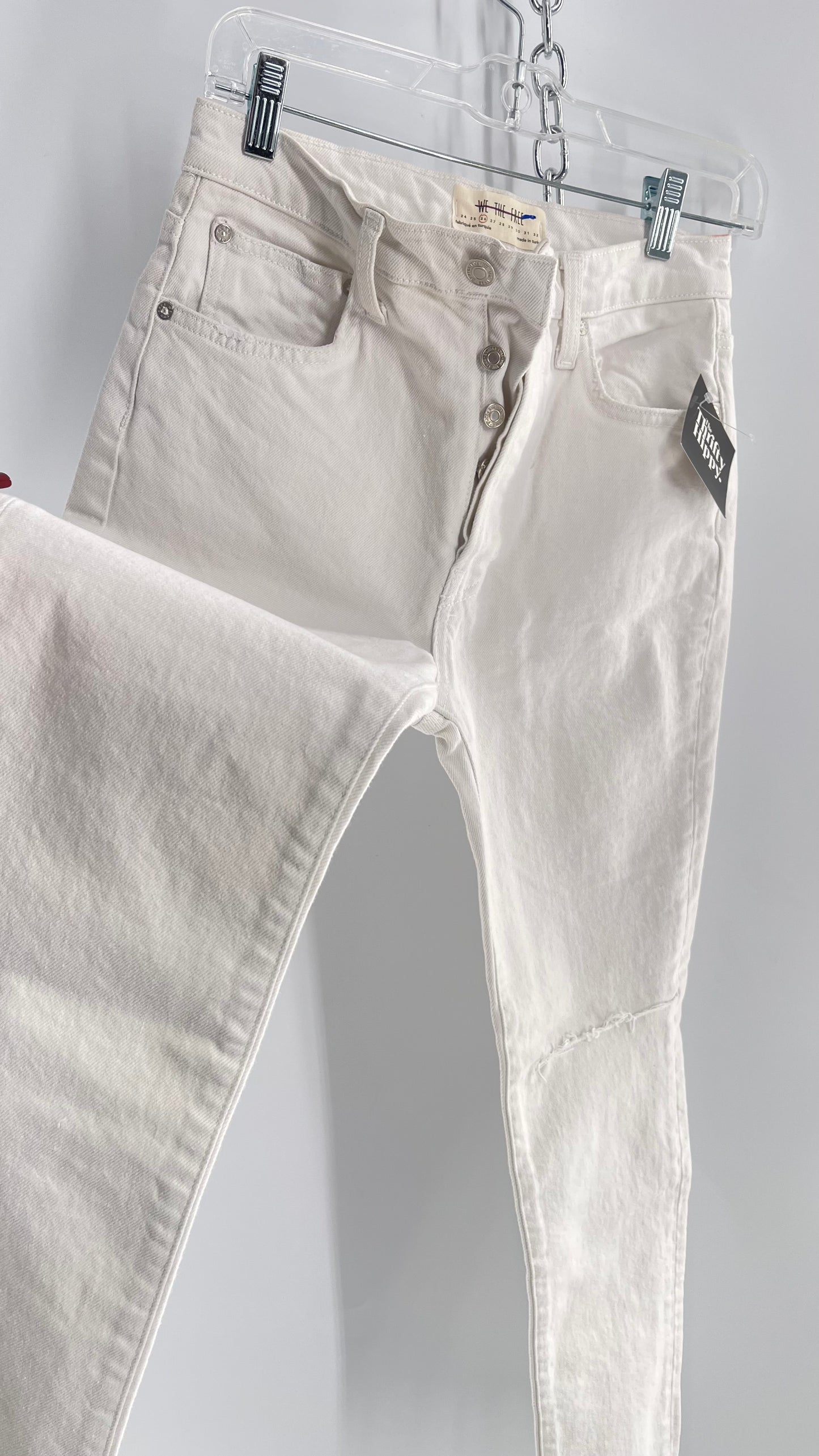 Free People White High Waisted Skinny Cropped Denim (26)