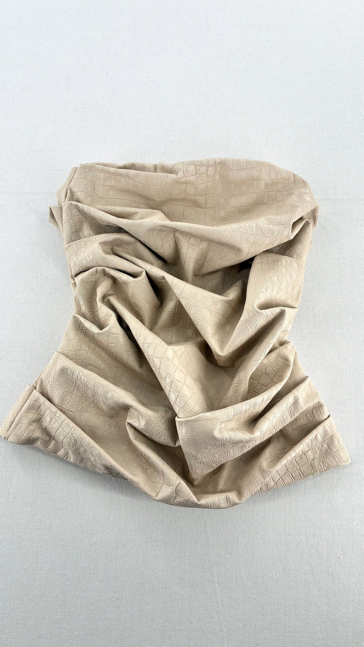 NAKED WARDROBE Cream Ruched Crocodile Embossed Lined Tube Top (XS)