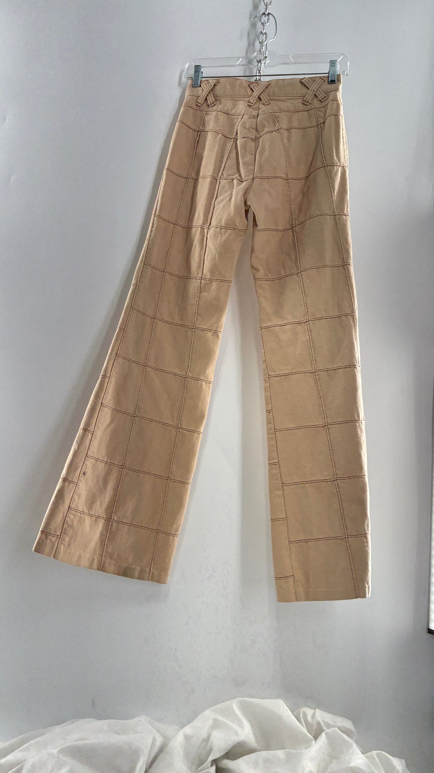 Vintage Tan Patchwork Flare with “X” Belt Loops (XS/S)