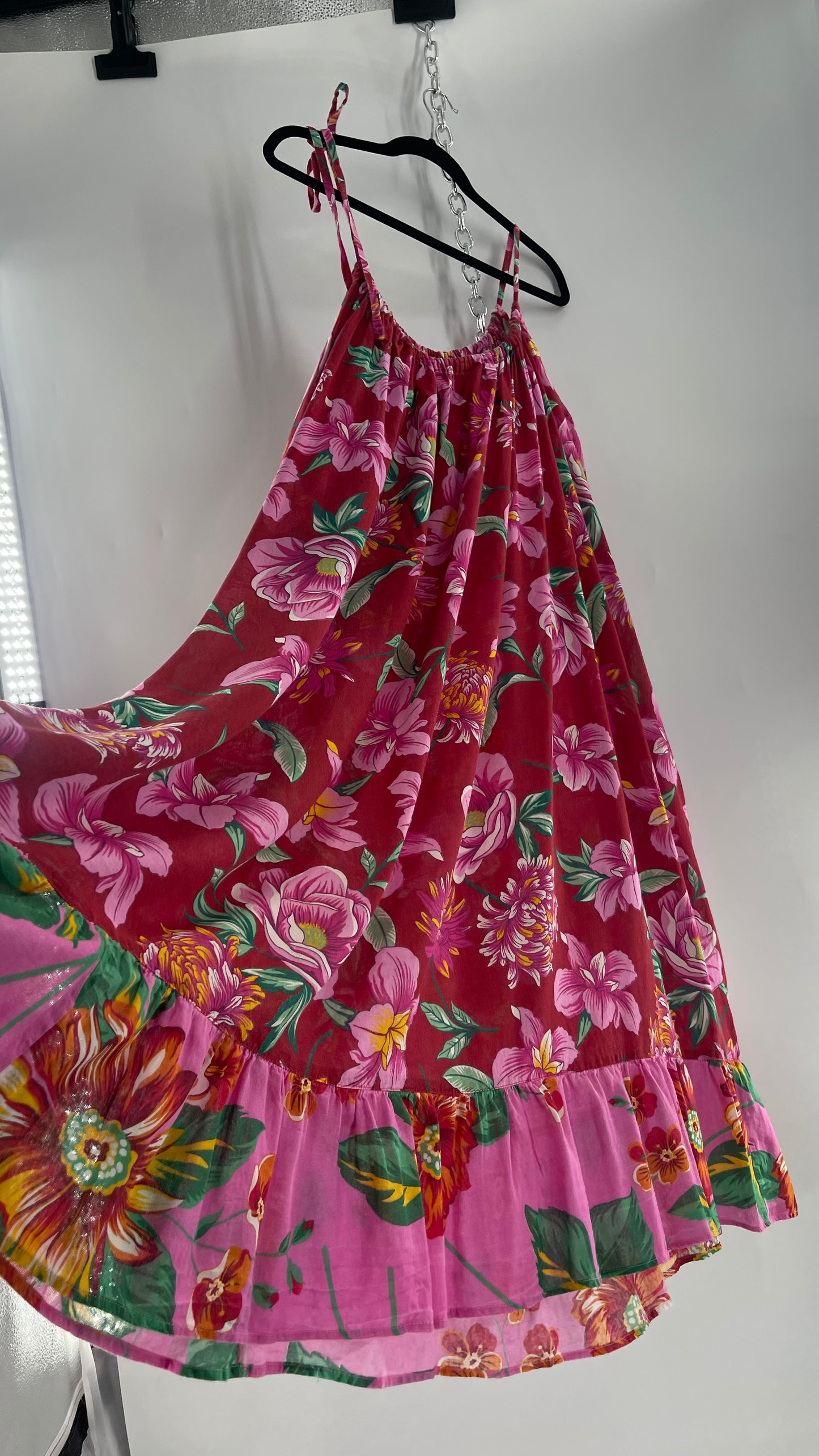 Handemade Brazilian Color Blocked Red/Pink Floral Maxi (One Size)