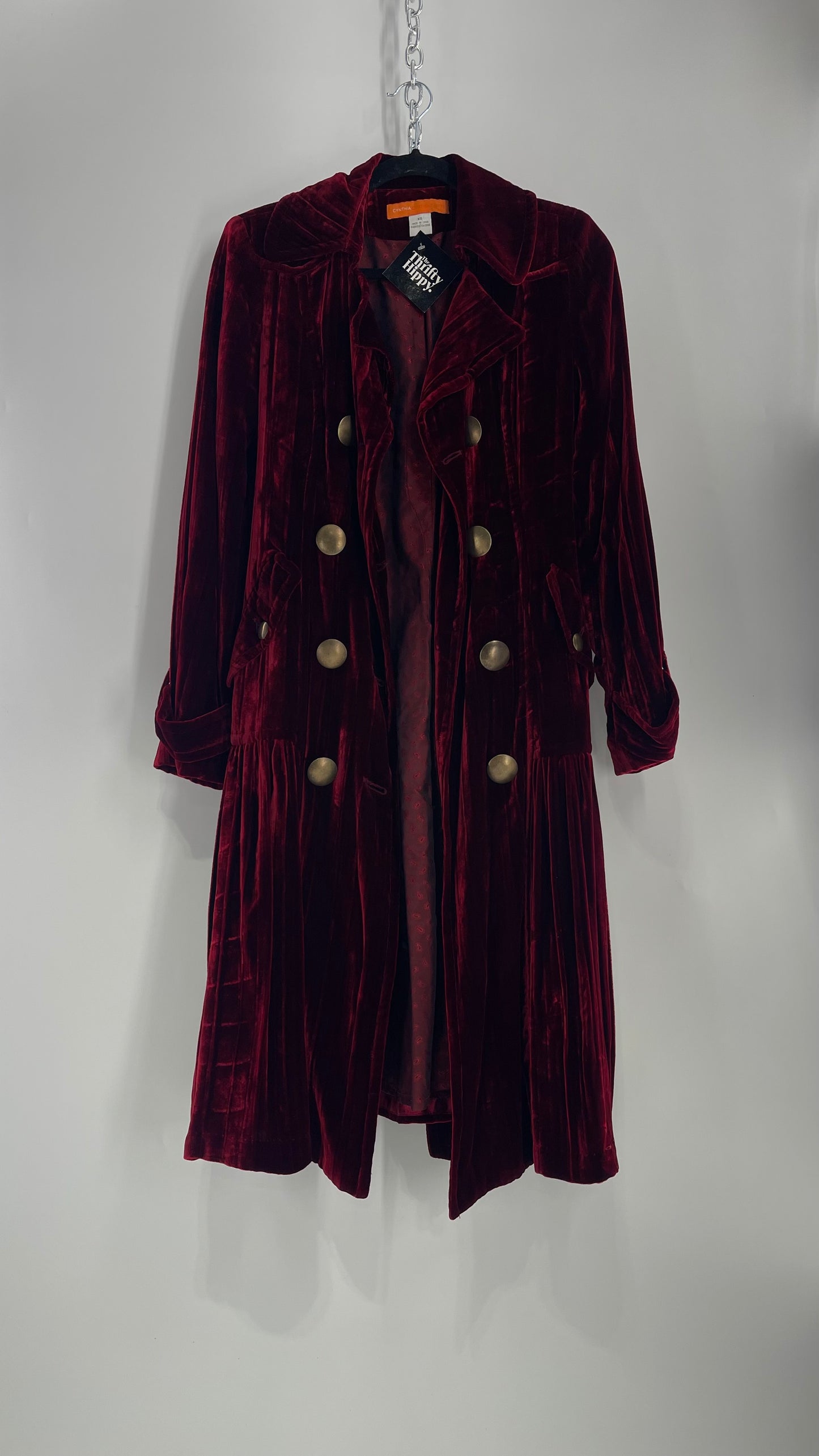 Cynthia Steffe Oxblood Red Velvet Double Breasted Gold Button Coat (XS)