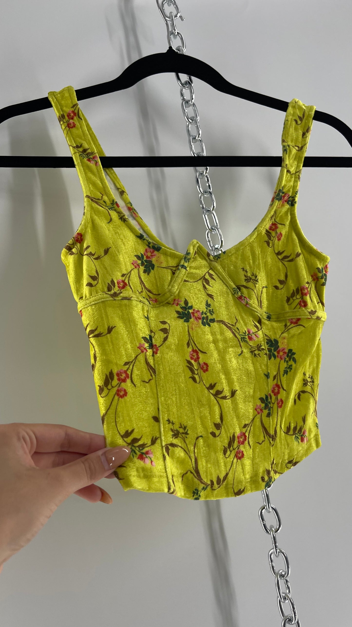 Urban Outfitters Yellow Velvet Floral Underwire Tank (XS)