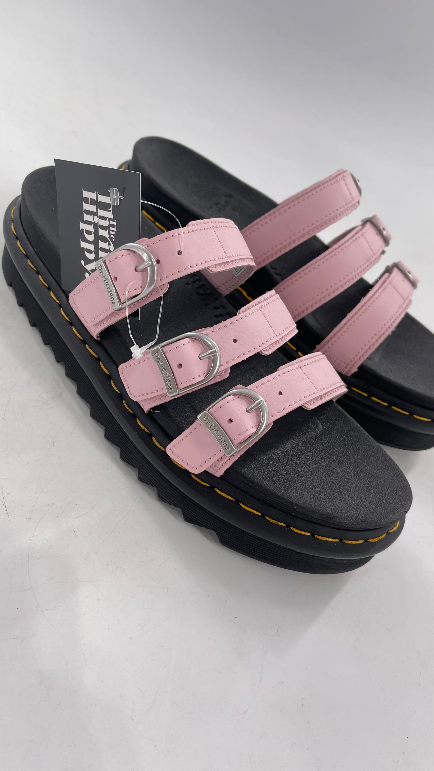 Dr. Martens Baby Pink Strappy Platform Sandal with Heavy Metal Buckle (10)