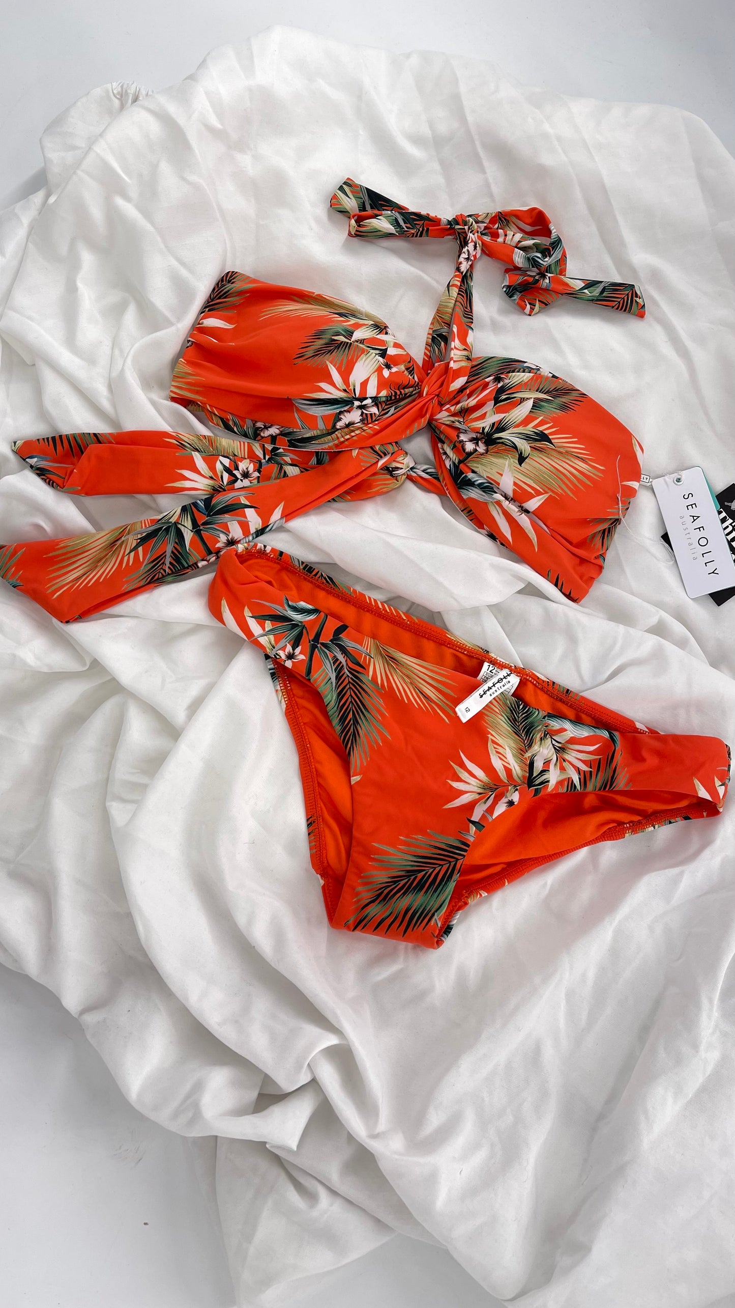 Anthropologie Sea Folly Orange Tropical Swim Set with Tags Attached (10 Top 12 Bottoms)