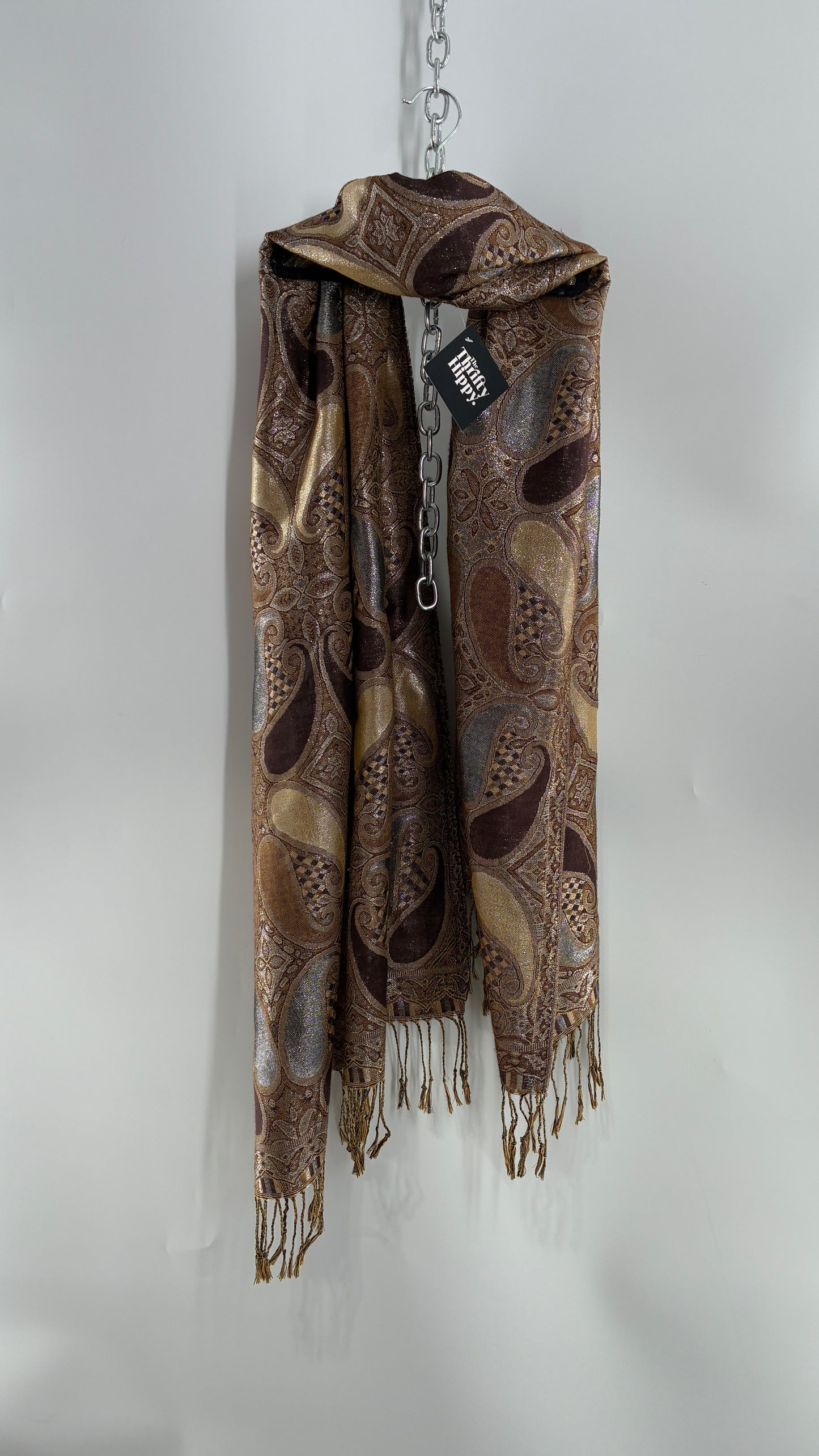 Vintage Paisley Metallic Knit Bronze and Silver Scarf