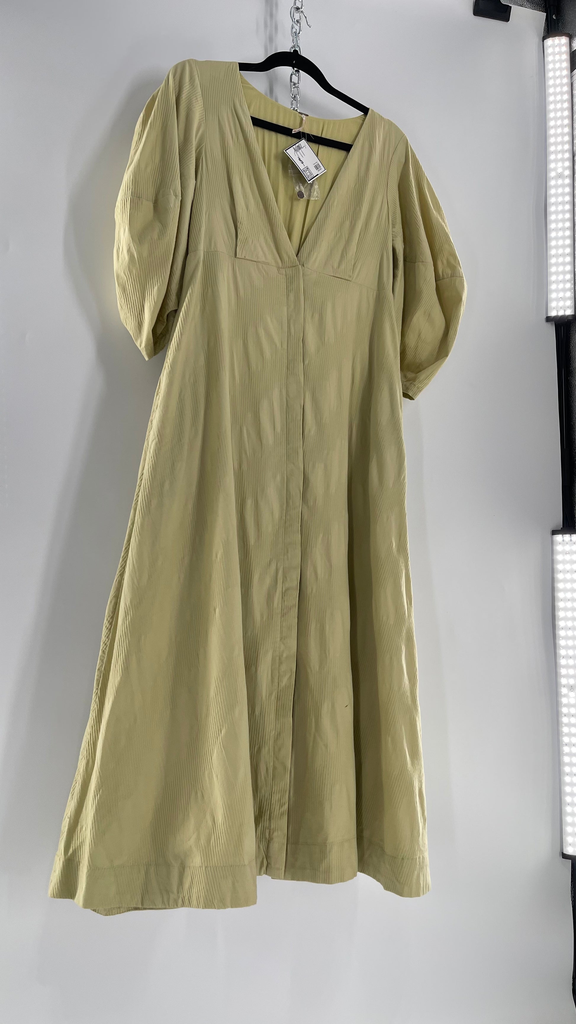 Free People Sage Green Textured Hidden Wooden Button Front Maxi with B The Thrifty Hippy Free People Sage Green Textured Hidden Wooden Button Front Maxi with B The Thrifty Hippy