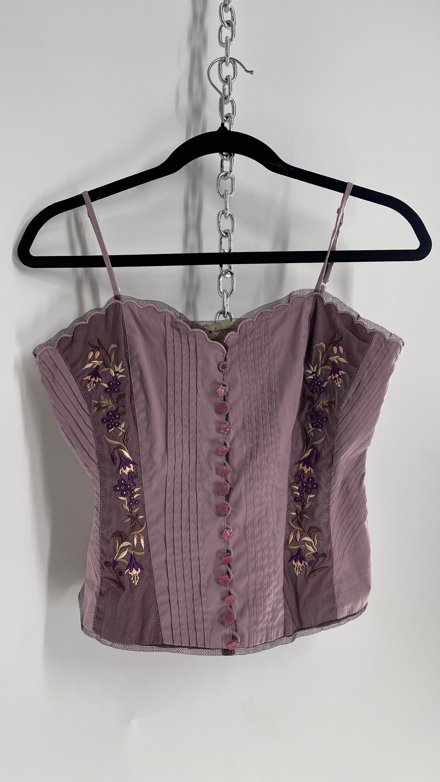 Vintage Elevenses Purple Embroidered Button Front Camisole (4)