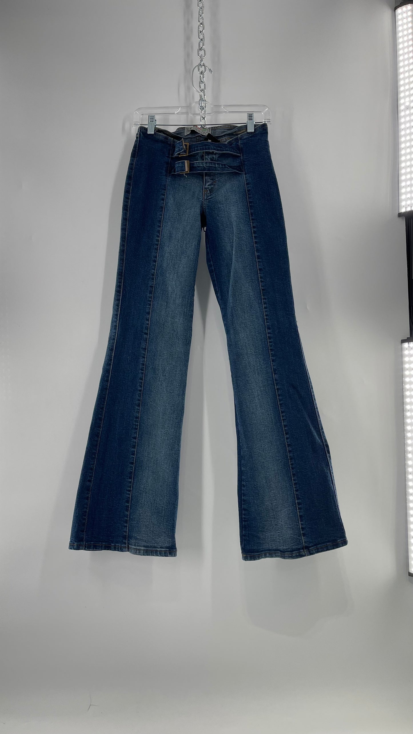 Vintage NewMax Two Toned Paneled Brazilian Jeans with Buckle Jean Strap Closure and Flared Hem (8)