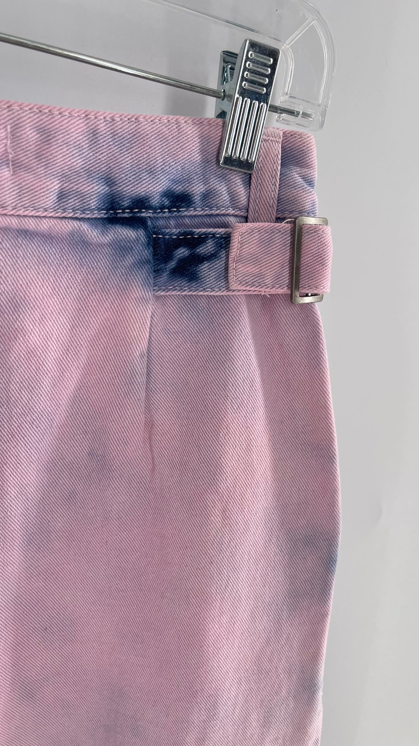 The Open Product Pink/Blue Acid Wash Jeans with Waist Pulls and Pleats  (1)