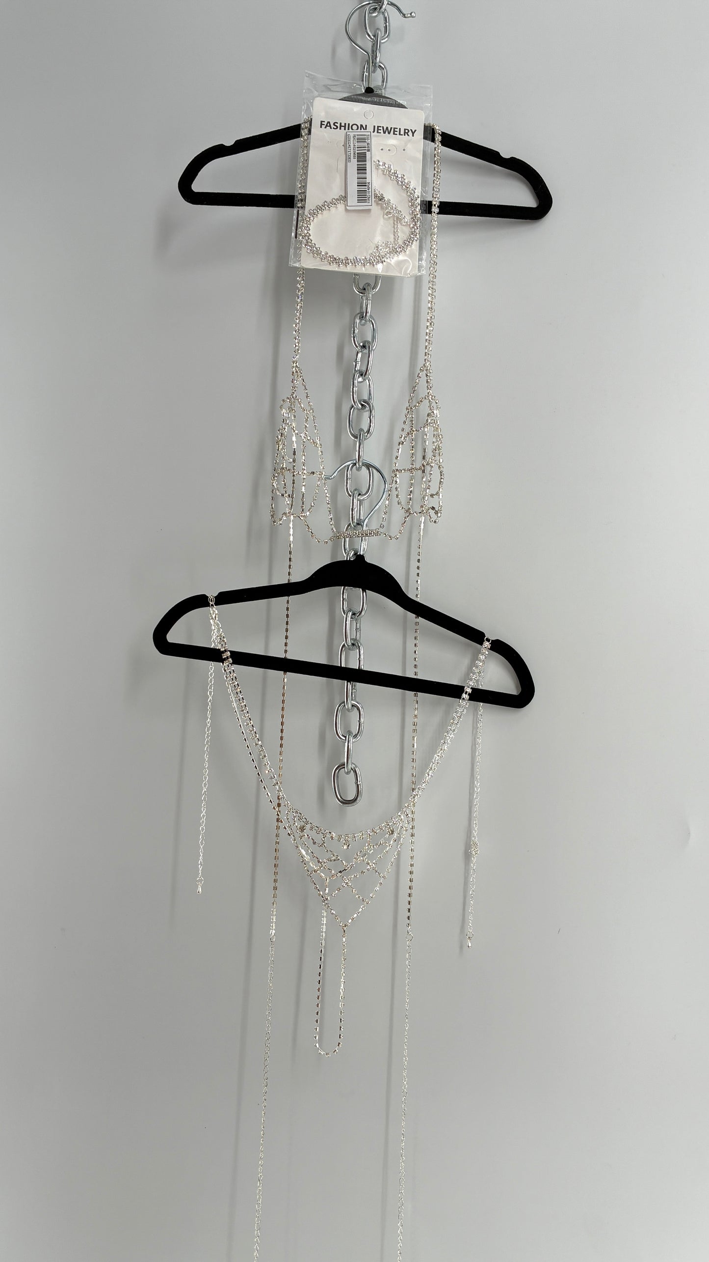 Silver Rhinestone Encrusted Bra, Panty, and Choker Set (One Size)