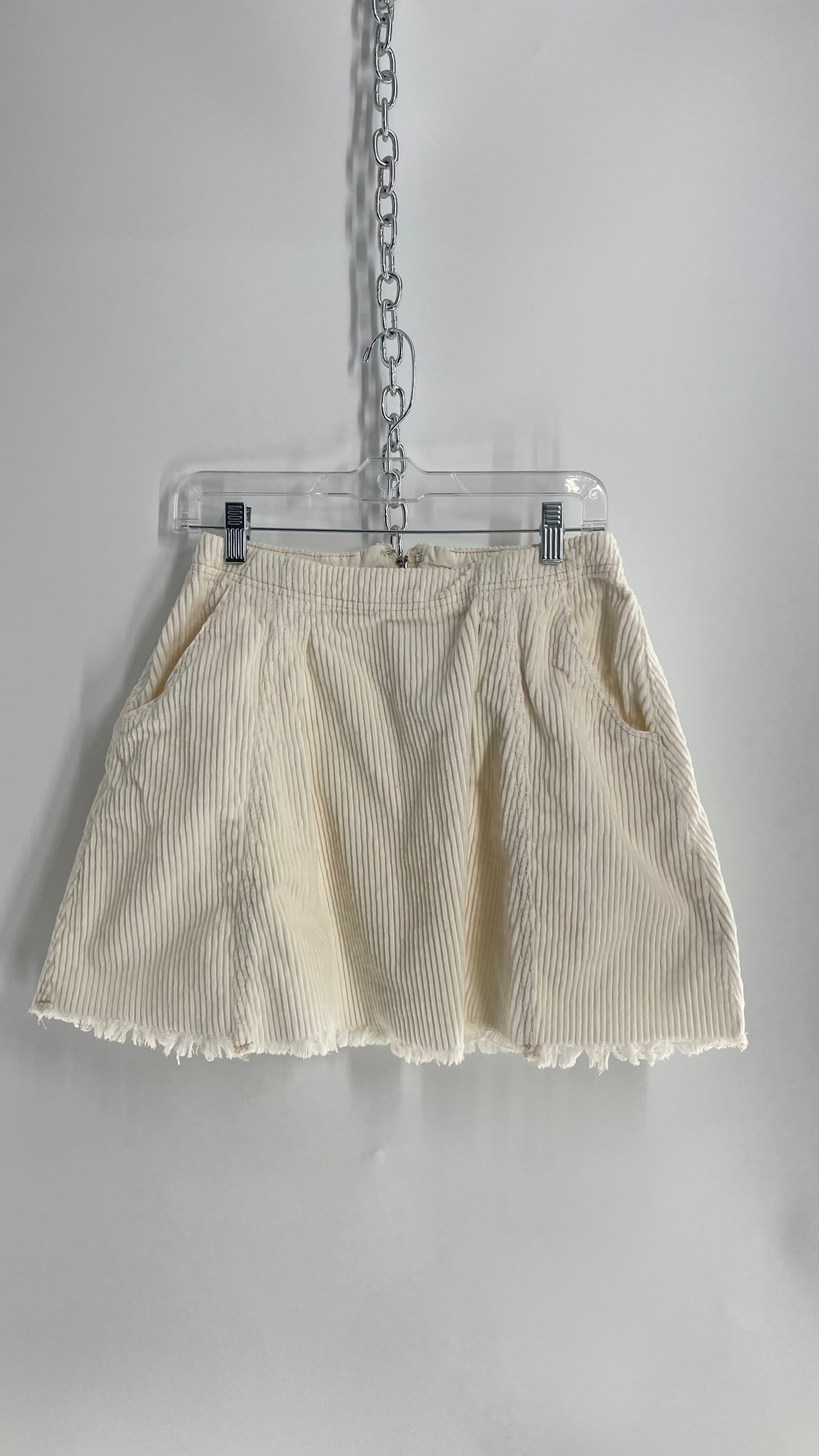 Free People White Corduroy Mini Skirt with Raw Edges (2)