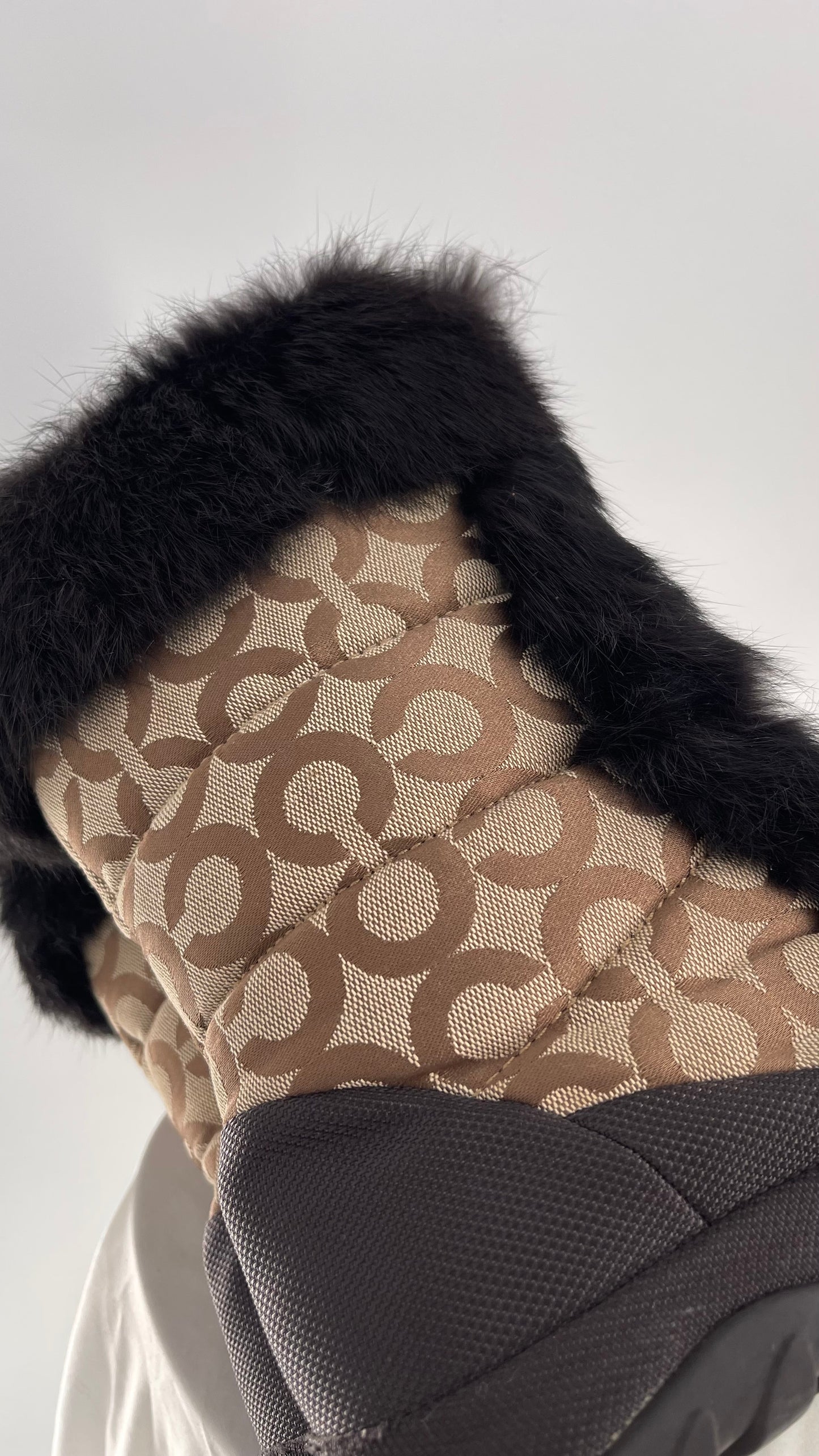 COACH Jennie Signature Quilted All Over Monogram Print Winter Boot with Rabbit Fur Trim (9)