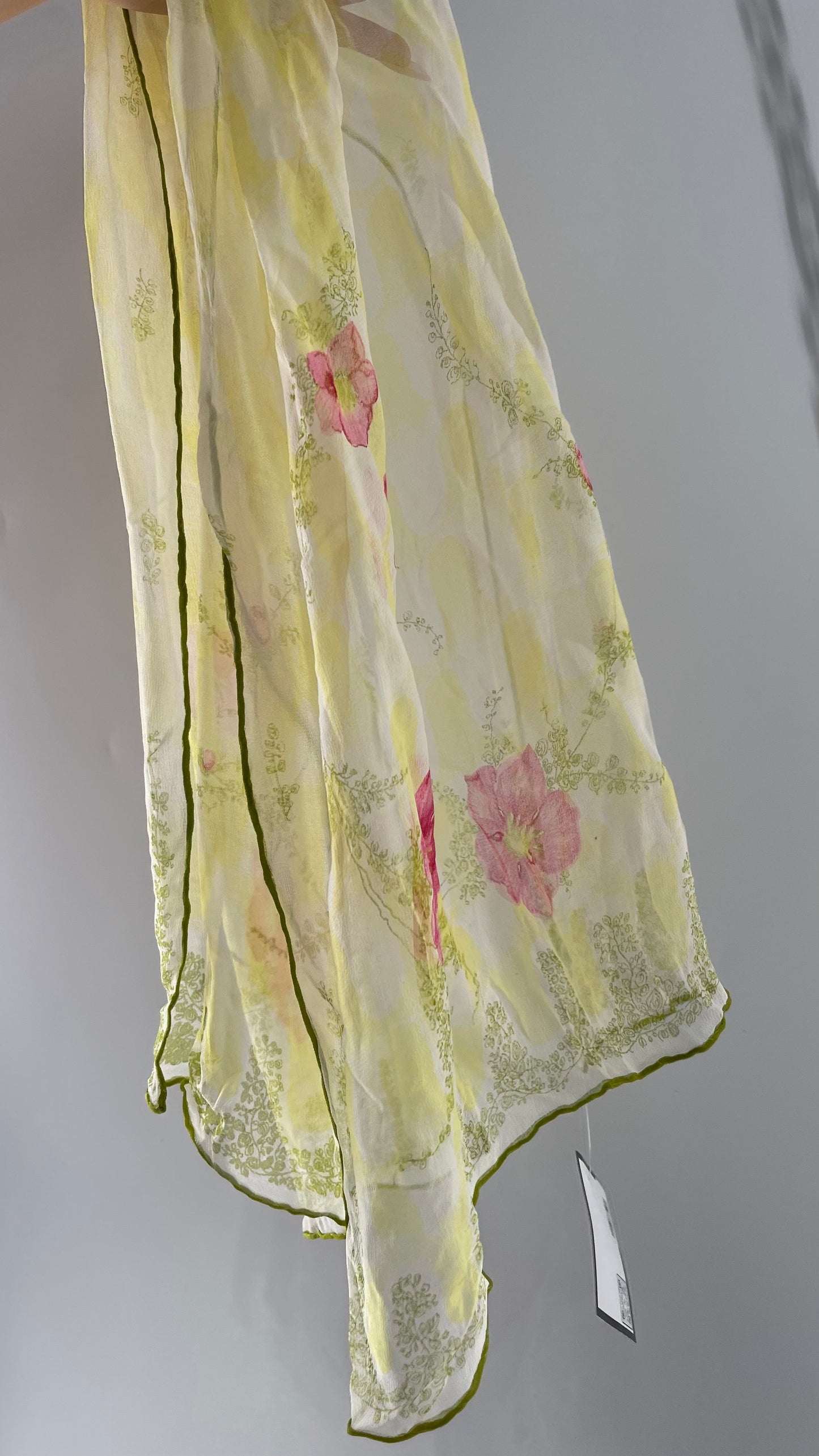 Vintage Lime Skinny Scarf with Florals