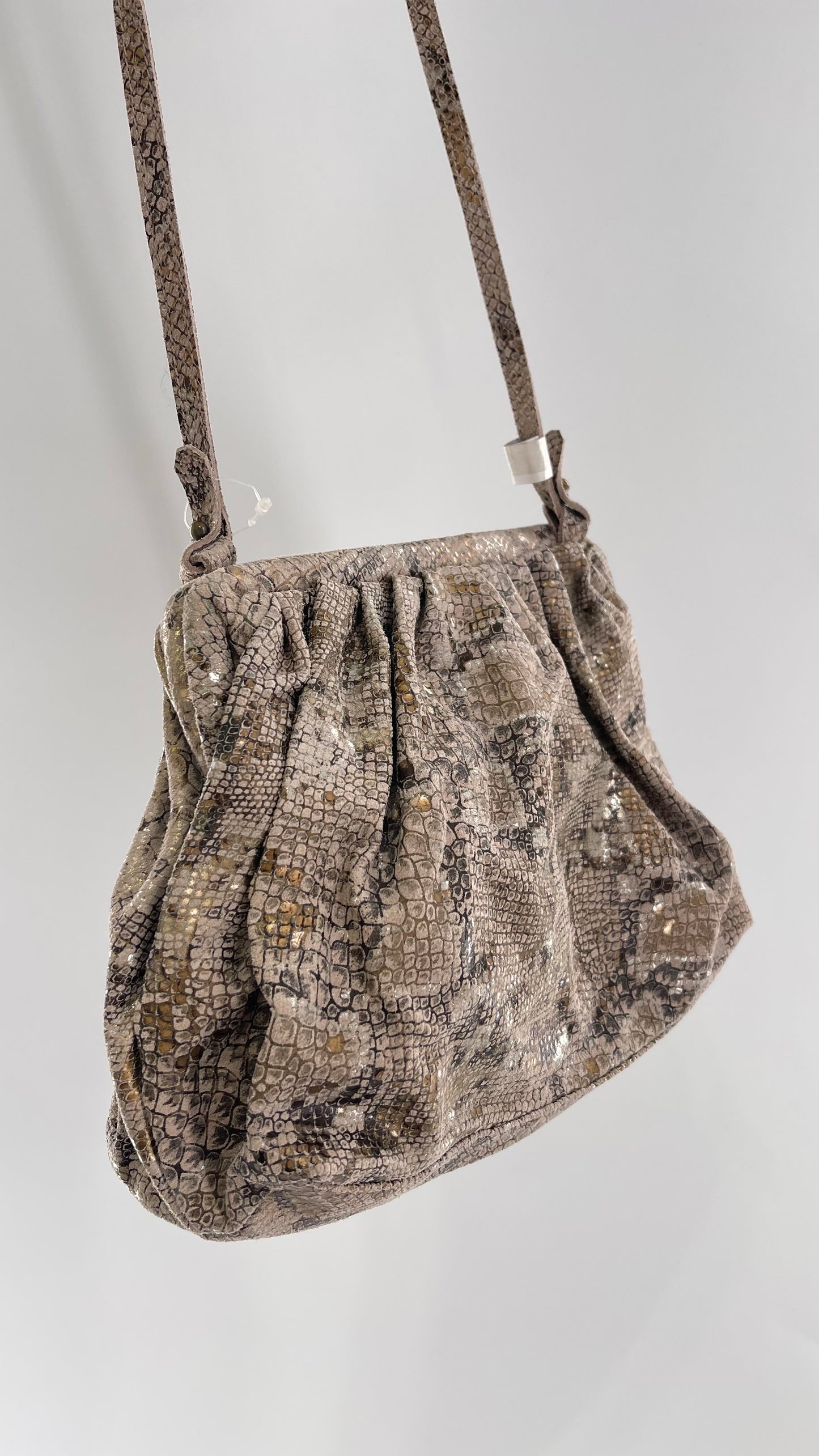 Free People Genuine Leather Clutch and Shoulder Bag Snake Print with Reflective Silver and Gold Flecks