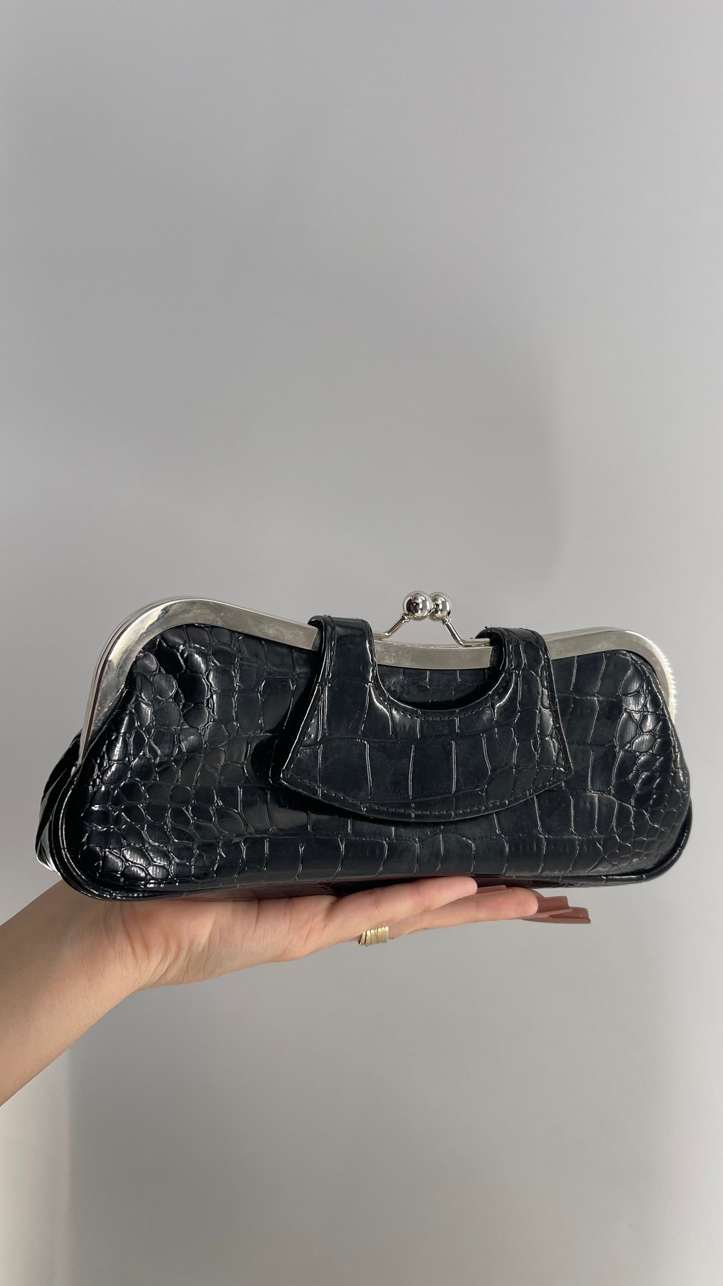 Vintage 1990s Black Embossed Clutch Purse