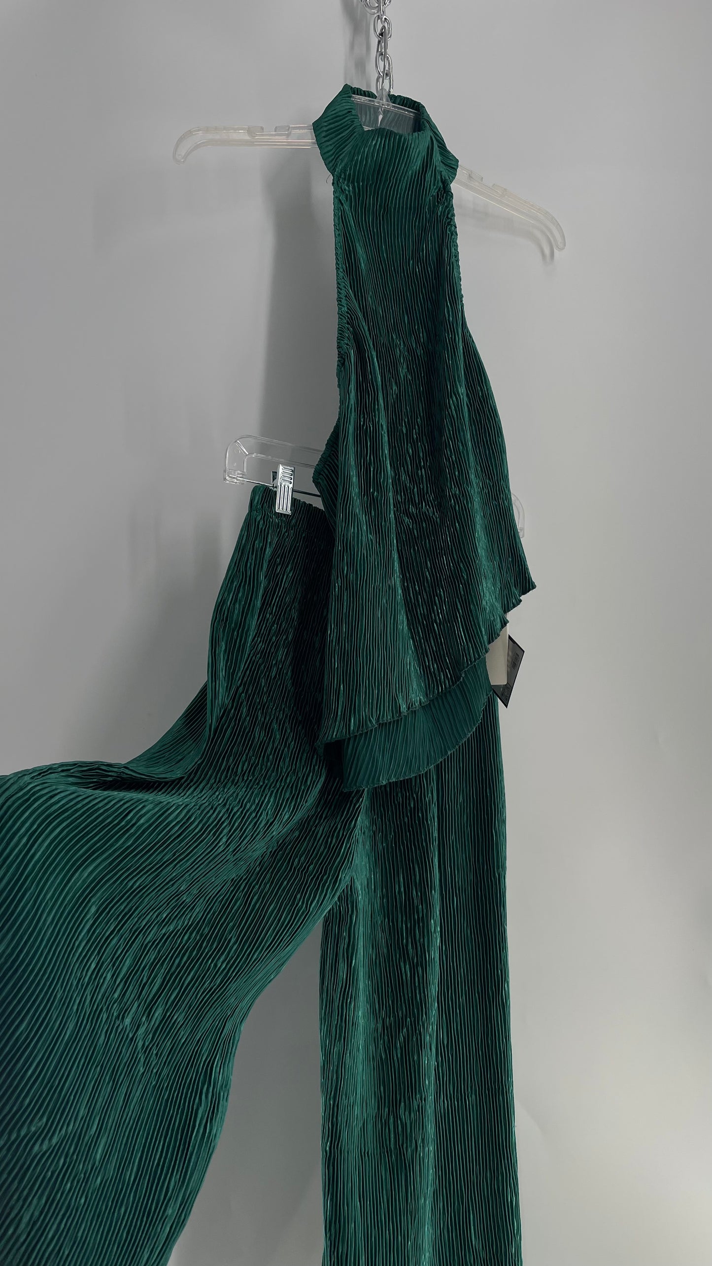 Commense Green Pleated/Fluted High Neck Top and Wide Legs with Tags Attached (Small)