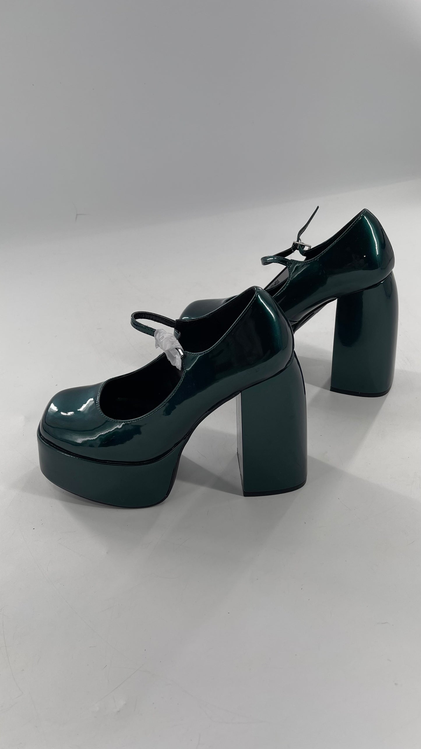 KOI FOOTWEAR Patent Emerald Green Platform Chunky Heel Mary Janes (9/39)