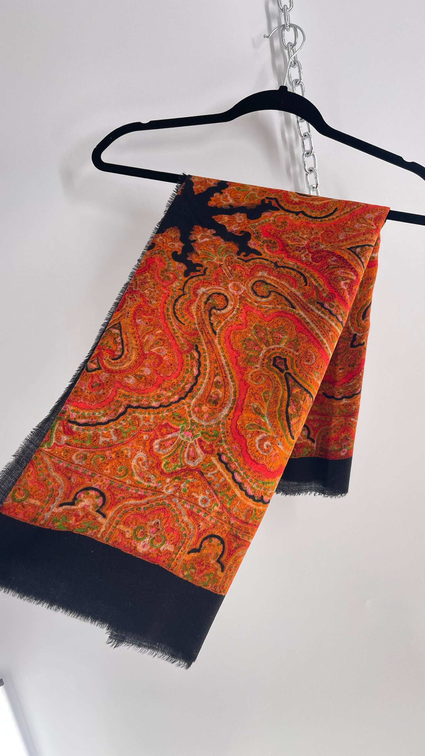 Vintage Orange Black Paisley Scarf